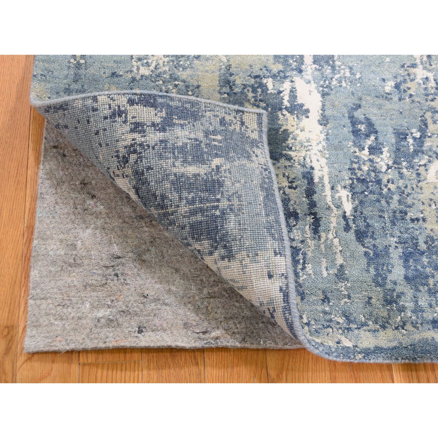 2-6 x6-3  Blue Abstract Design Wool And Pure Silk Hand Knotted Runner Oriental Rug 
