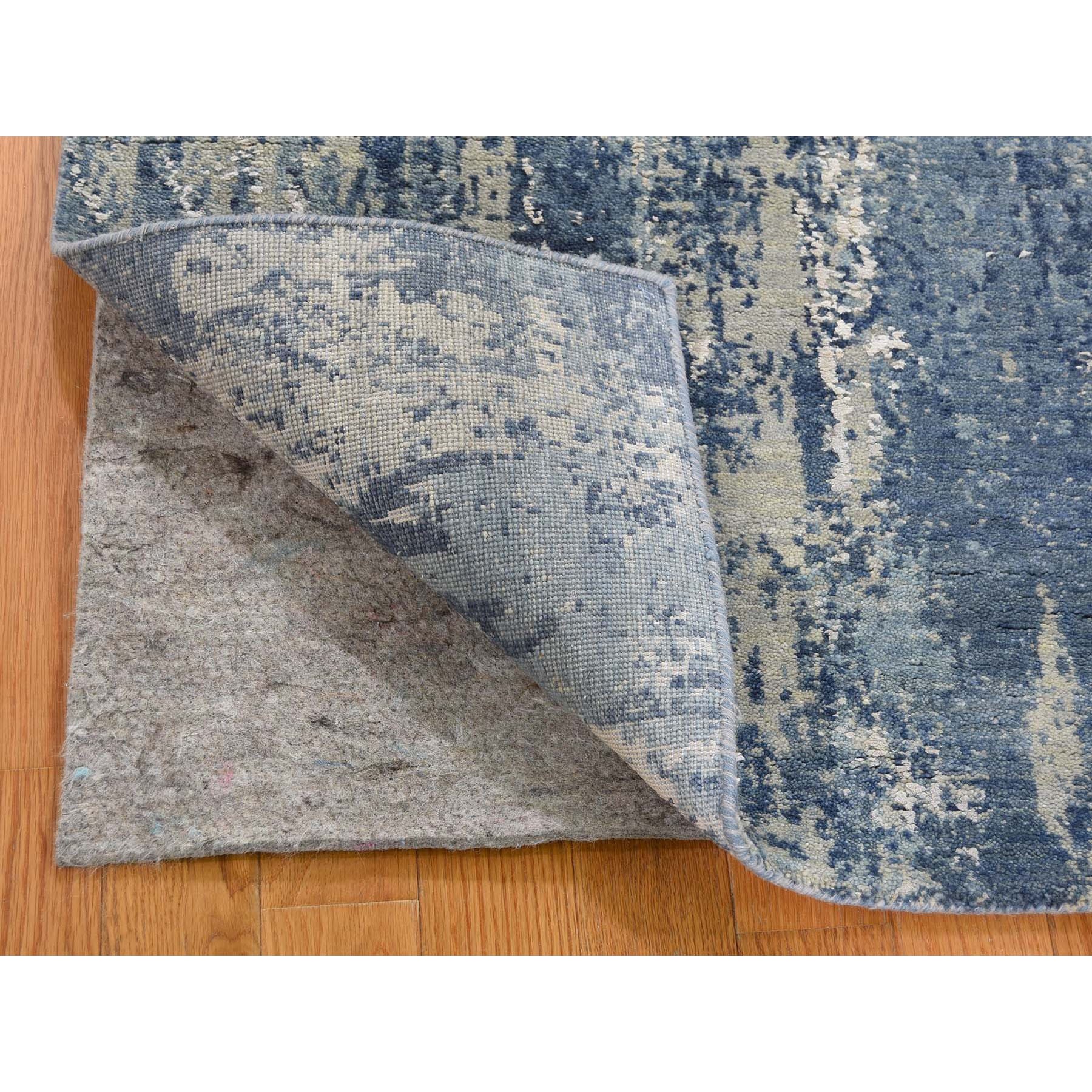 2-6 x8-1  Blue Abstract Design Wool and Pure Silk Hand Knotted Oriental Runner Rug 