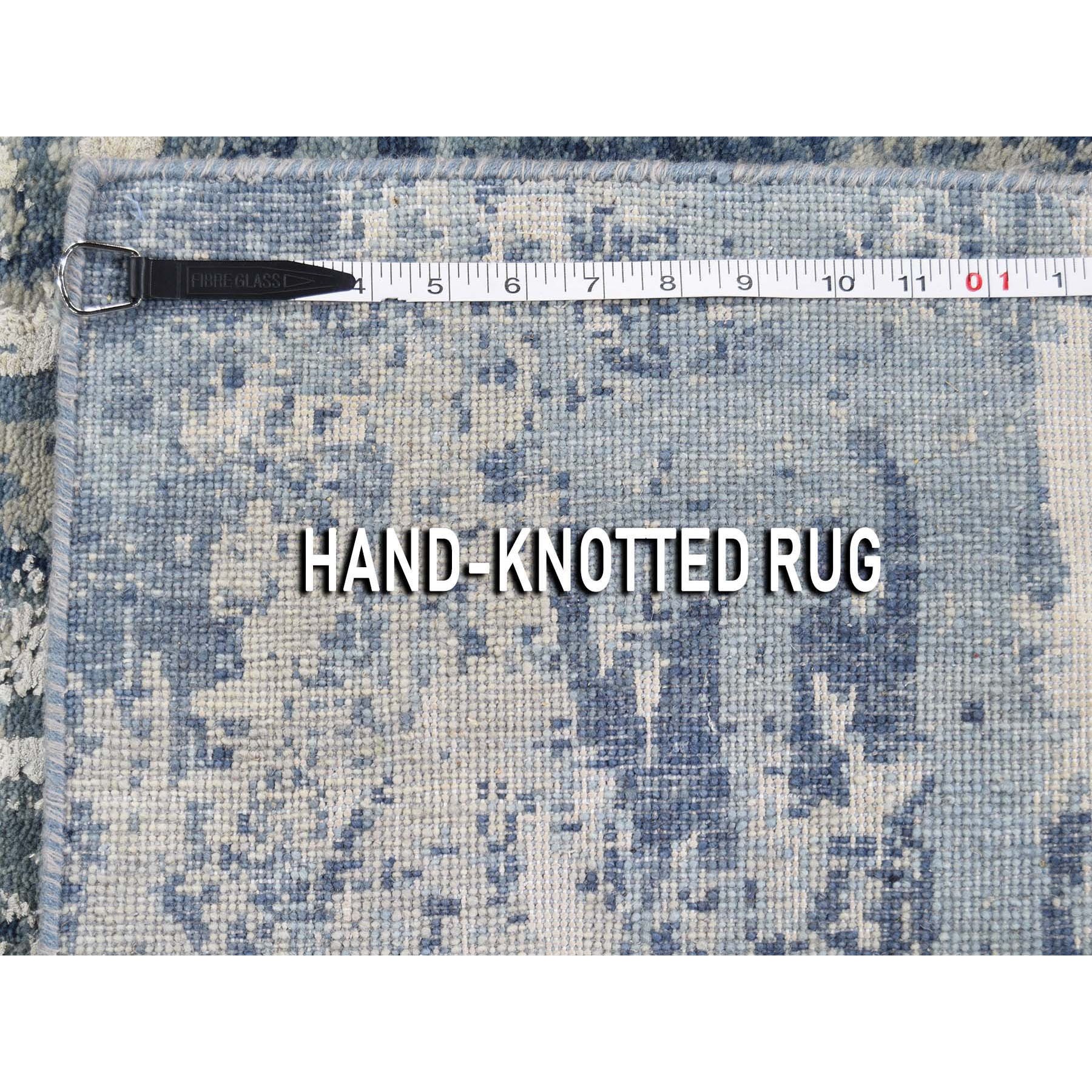2-6 x8-1  Blue Abstract Design Wool and Pure Silk Hand Knotted Oriental Runner Rug 