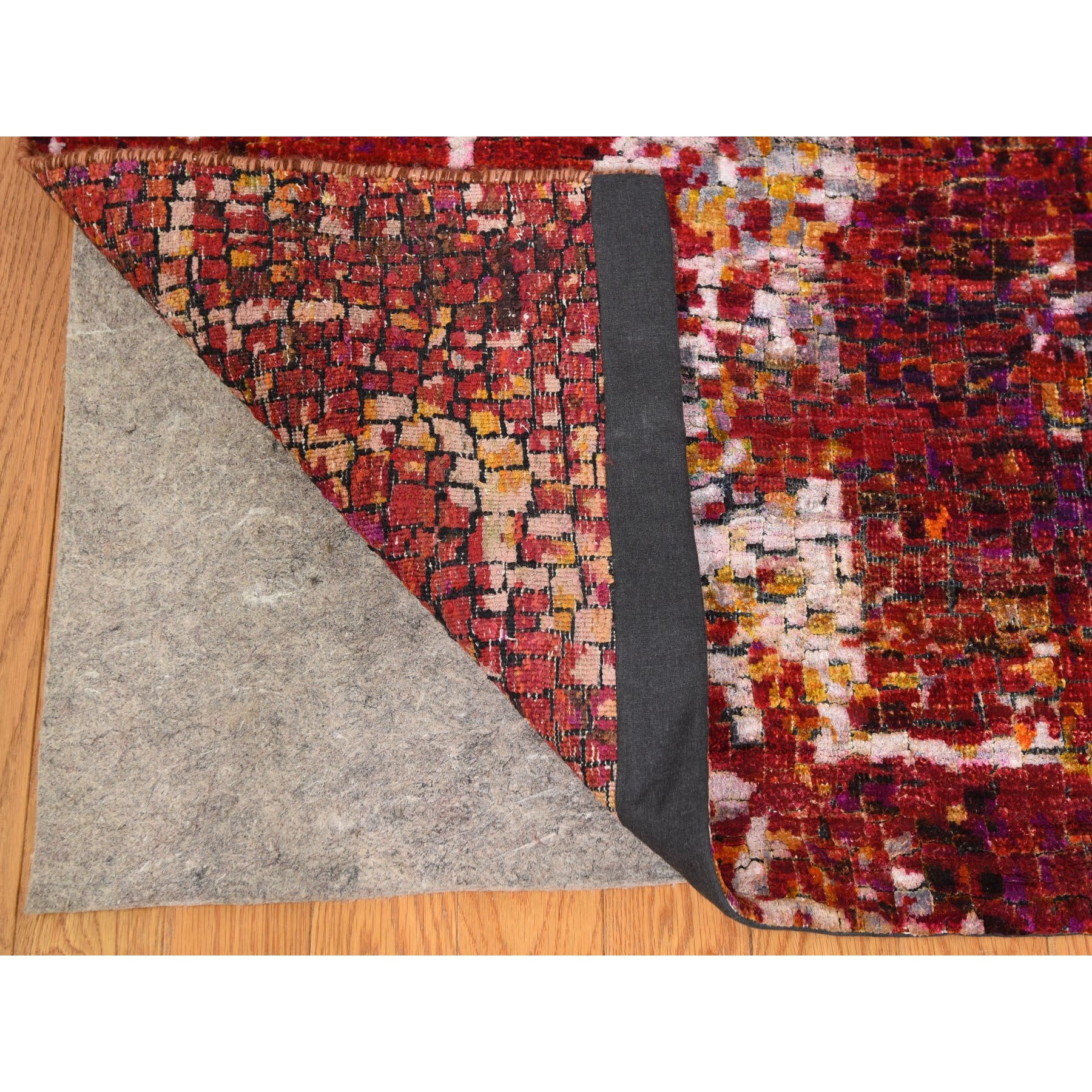 8-10 x12- Burnt Orange Mosaic Design Silk With Textured Wool Hand Knotted Oriental Rug 
