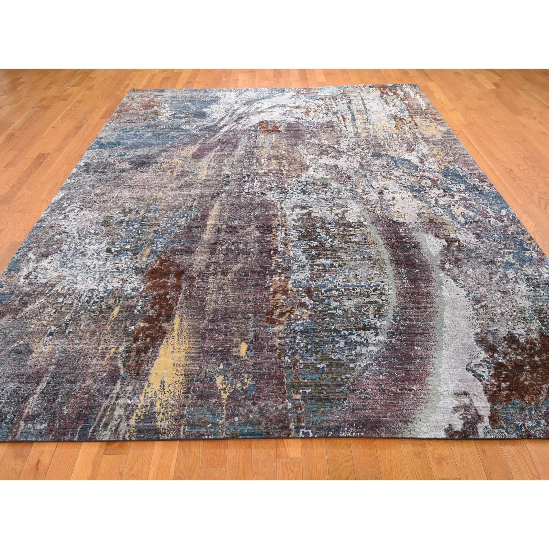 8-9 x12- Colorful Abstract of Painter-s Palette Silk With Textured Wool Hand Knotted Oriental Rug 