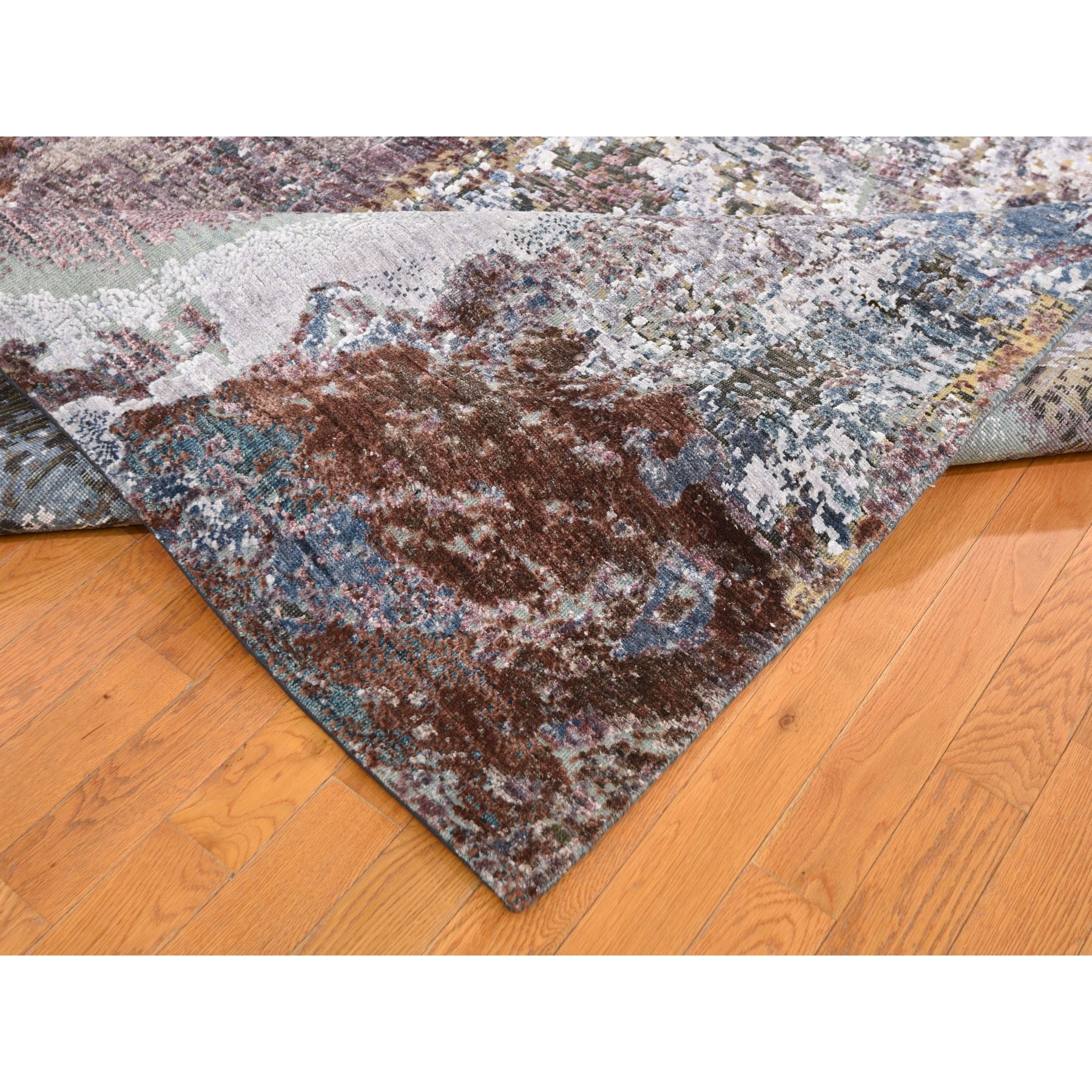 8-9 x12- Colorful Abstract of Painter-s Palette Silk With Textured Wool Hand Knotted Oriental Rug 