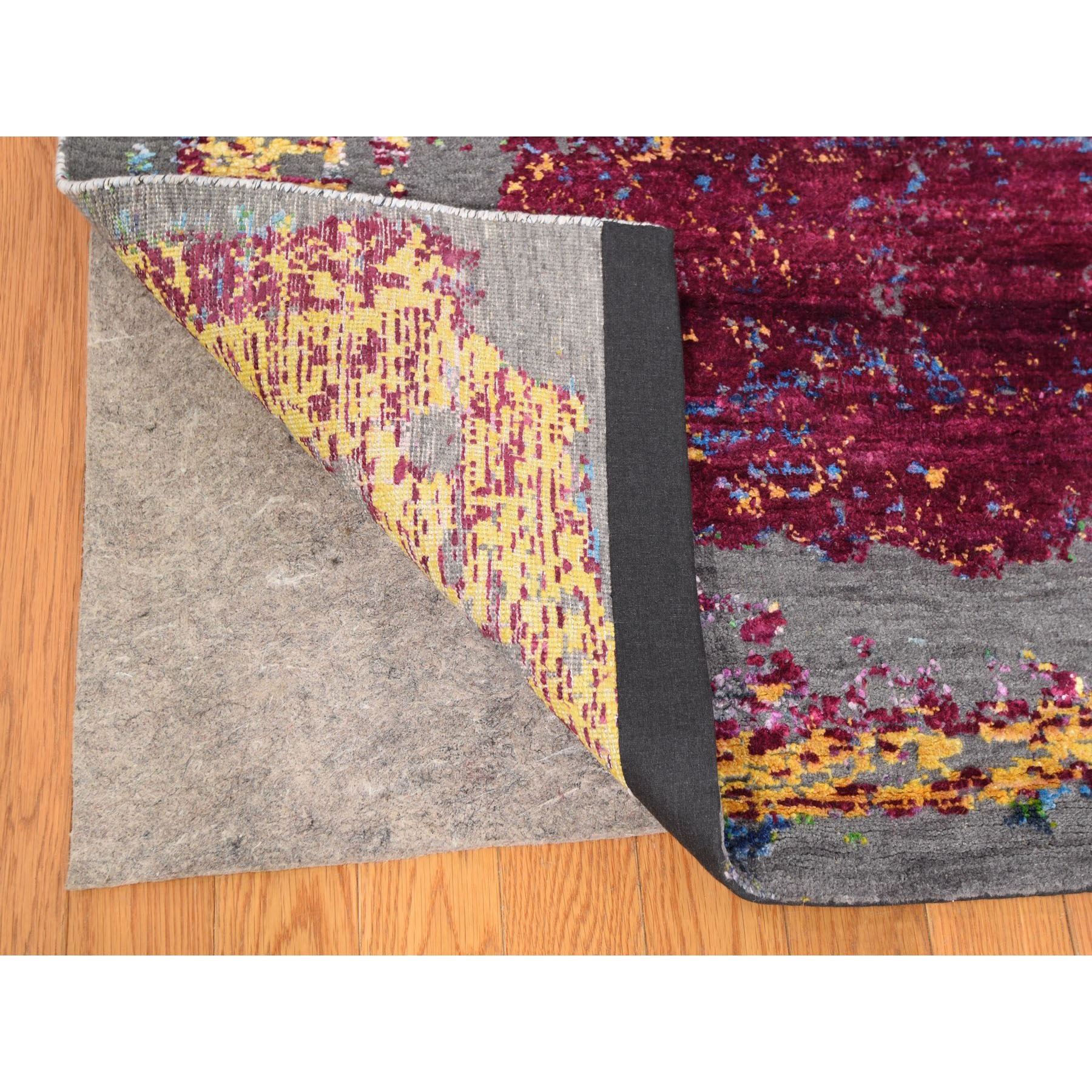 8-10 x12- Rothko Inspired Sari Silk With Textured Wool Hand Knotted Oriental Rug 