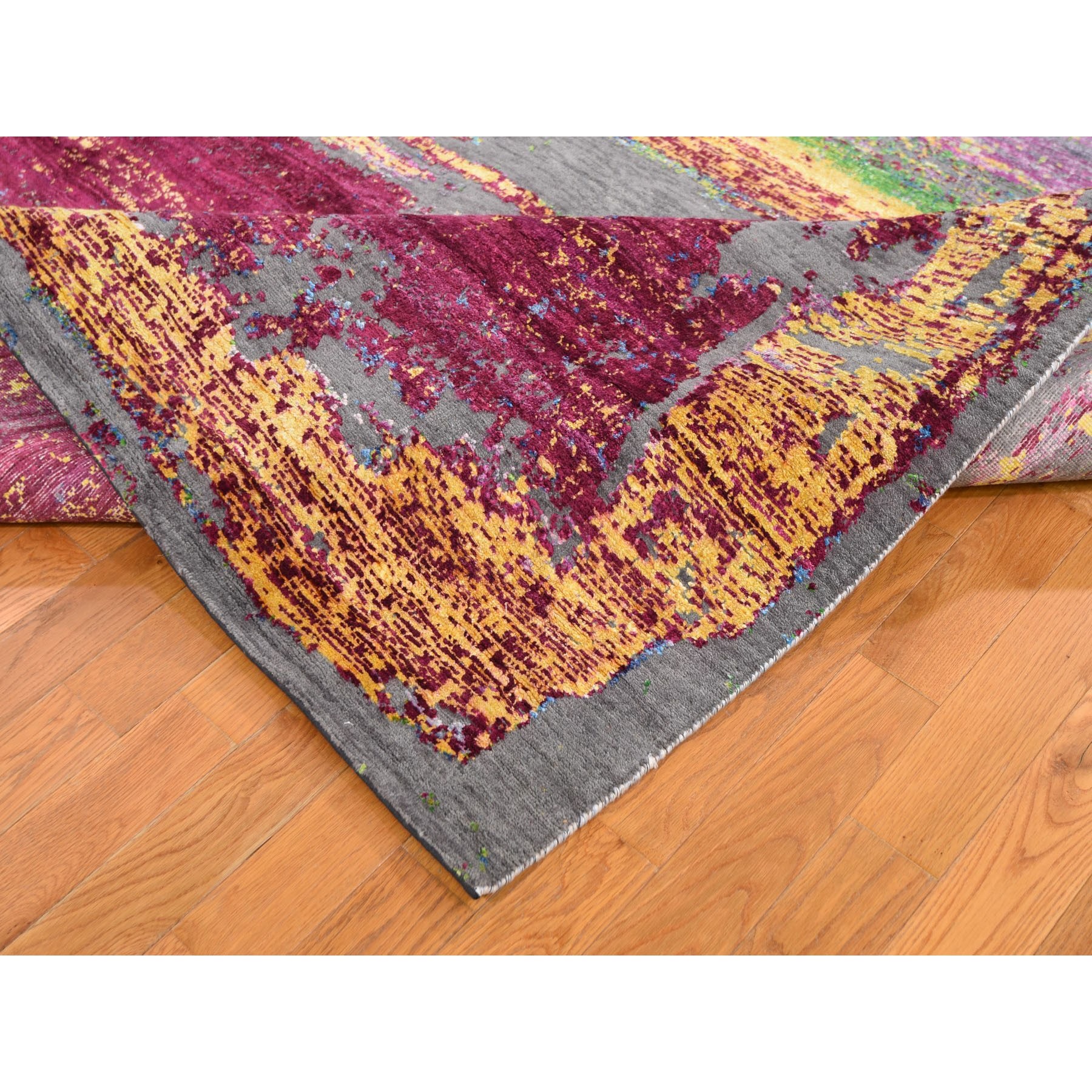 8-10 x12- Rothko Inspired Sari Silk With Textured Wool Hand Knotted Oriental Rug 