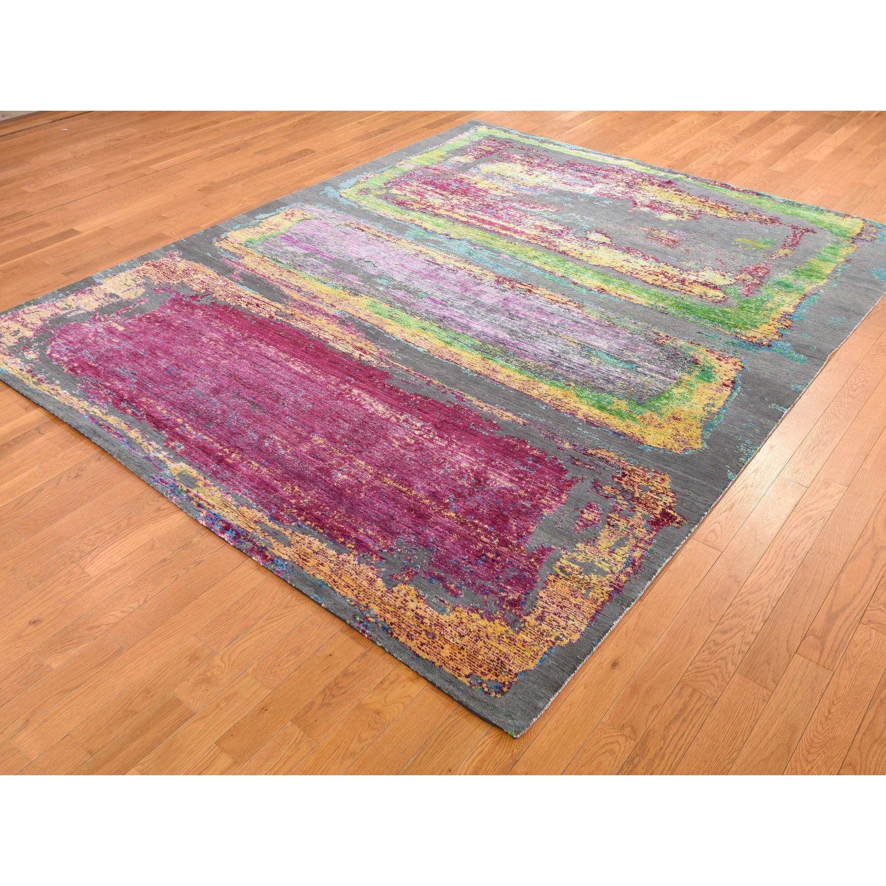 8-x9-10  Rothko Inspired Sari Silk With Textured Wool Hand Knotted Oriental Rug 