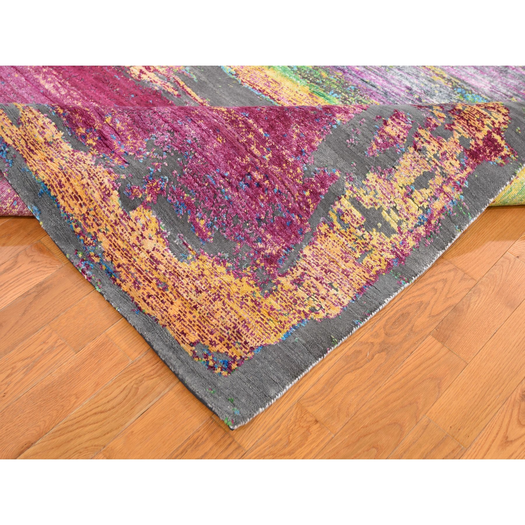 8-x9-10  Rothko Inspired Sari Silk With Textured Wool Hand Knotted Oriental Rug 