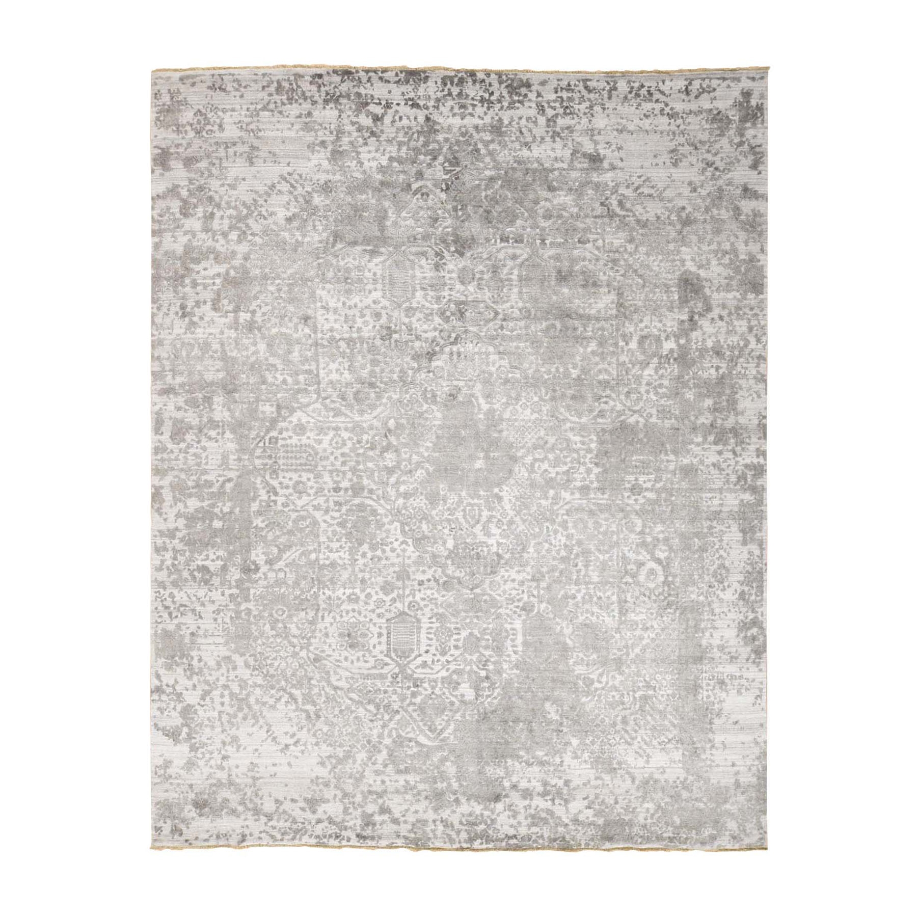 7'10"X9'9" Gray Broken Persian Design Wool And Pure Silk Hand Knotted Oriental Rug moad8eb6
