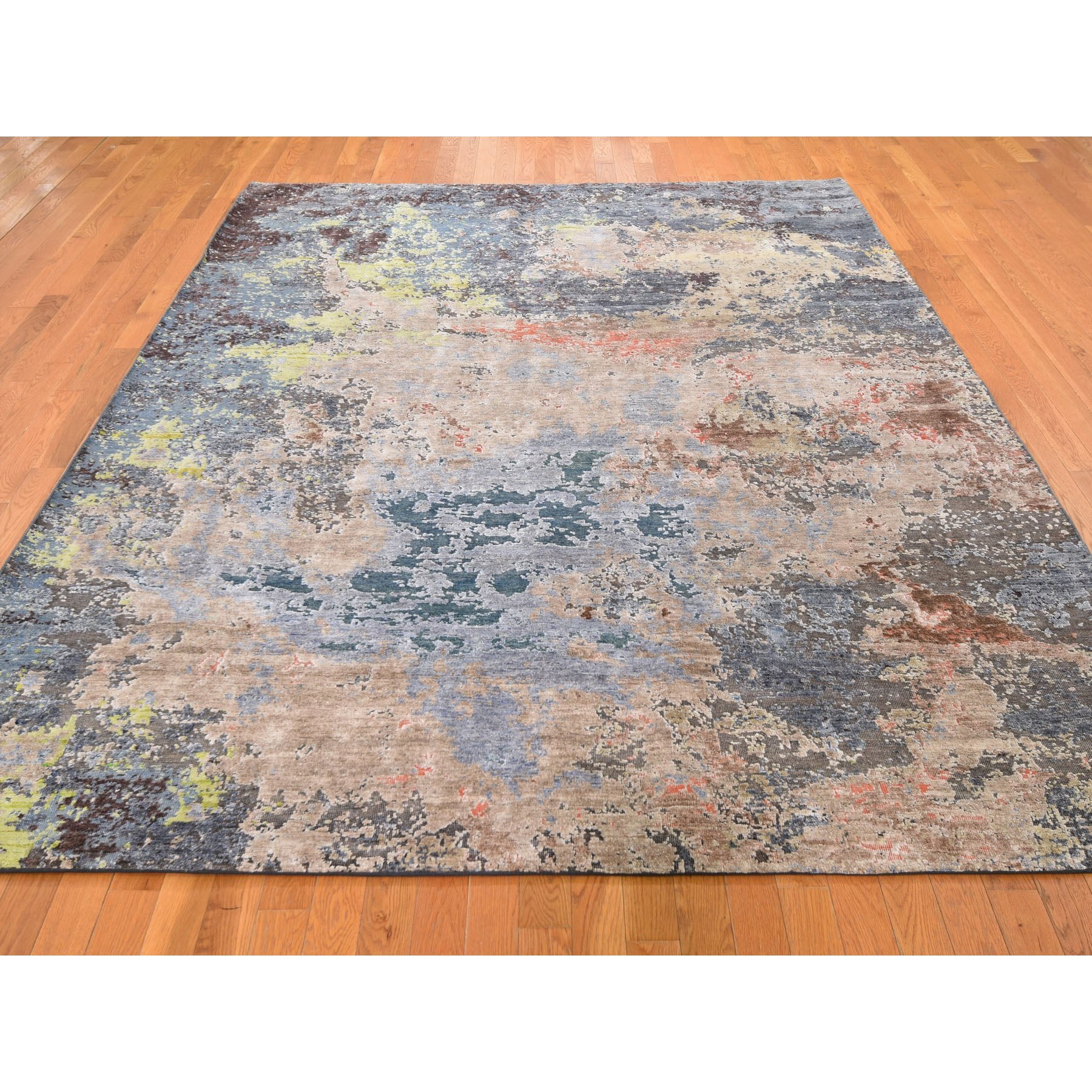 7-10 x10-1  Wool and Silk Hi-Low Pile Modern Abstract Design Hand Knotted Oriental Rug 