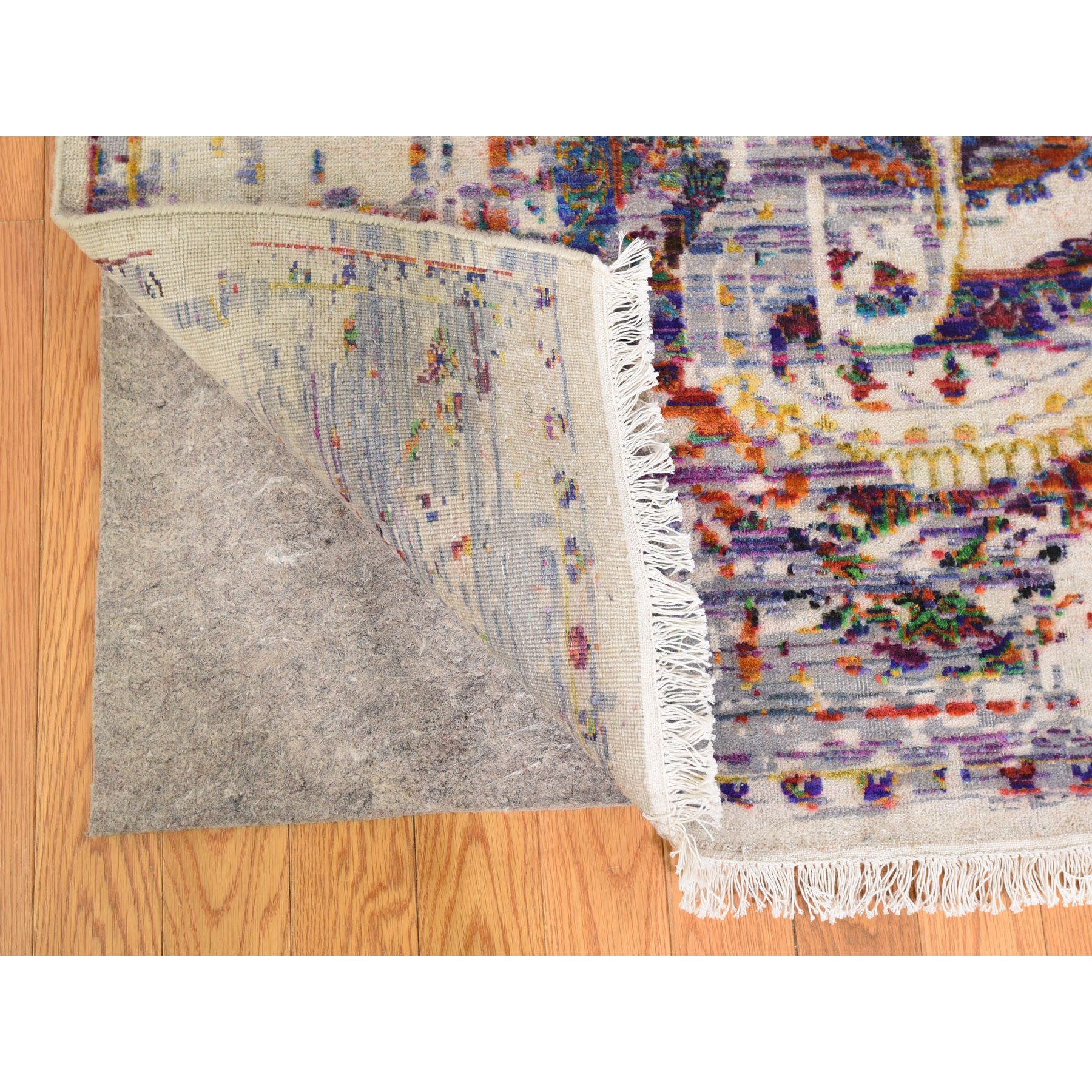 9-x12- ERASED ROSSETS, Colorful Sari Silk With Textured Wool Hand Knotted Oriental Rug 