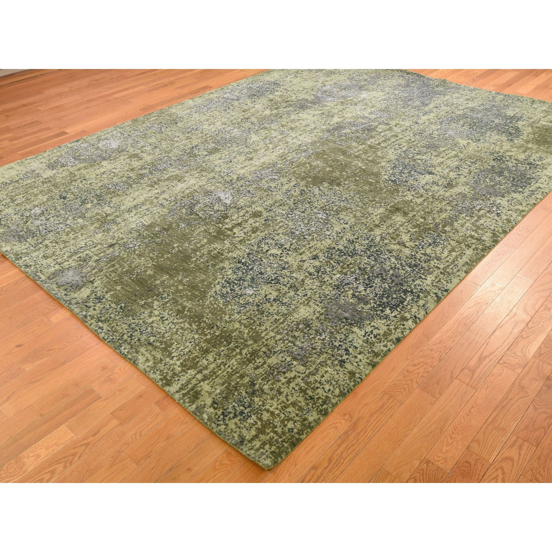 9-1 x12- The Greens, Pure Silk With Textured Wool Hand Knotted Oriental Rug 