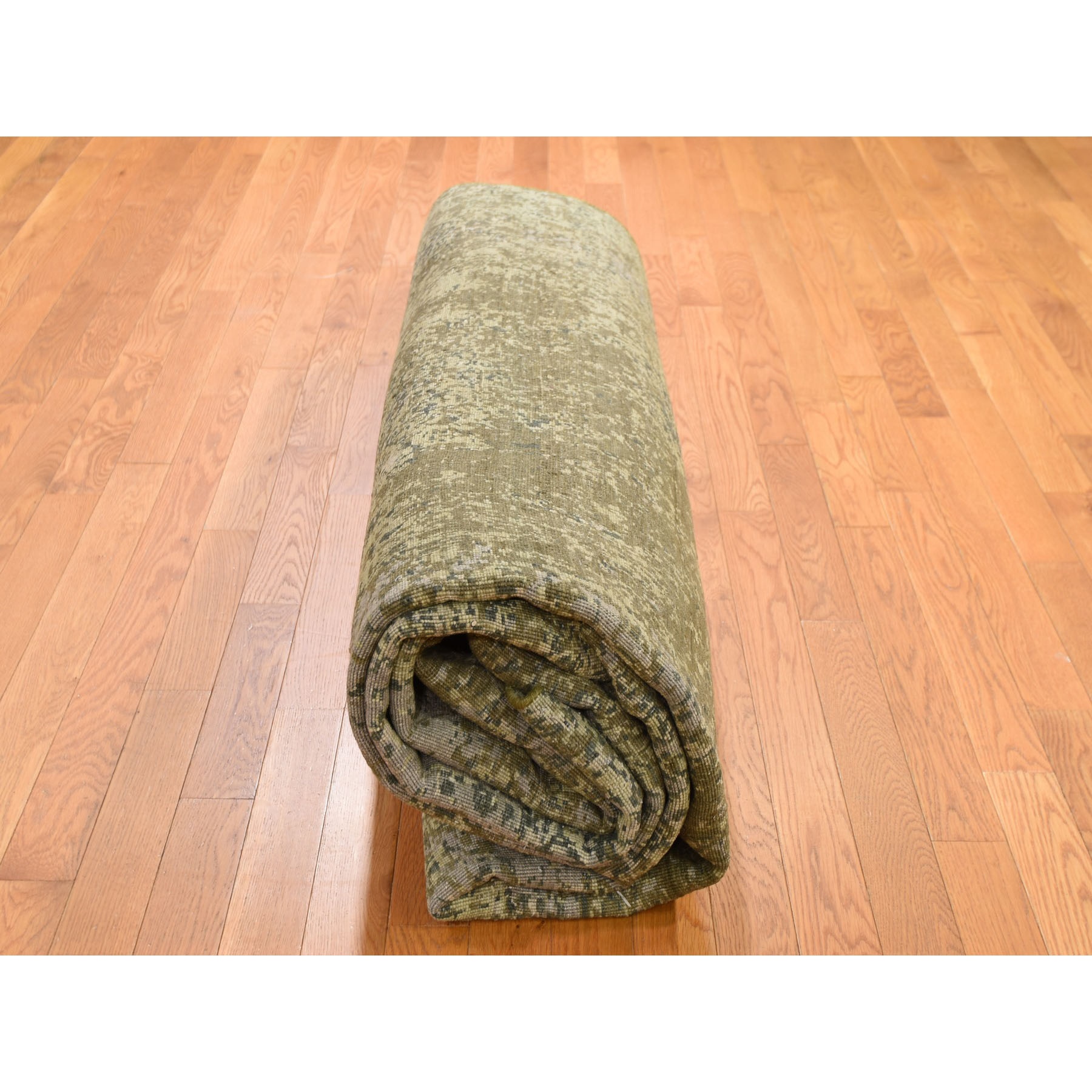 9-1 x12- The Greens, Pure Silk With Textured Wool Hand Knotted Oriental Rug 