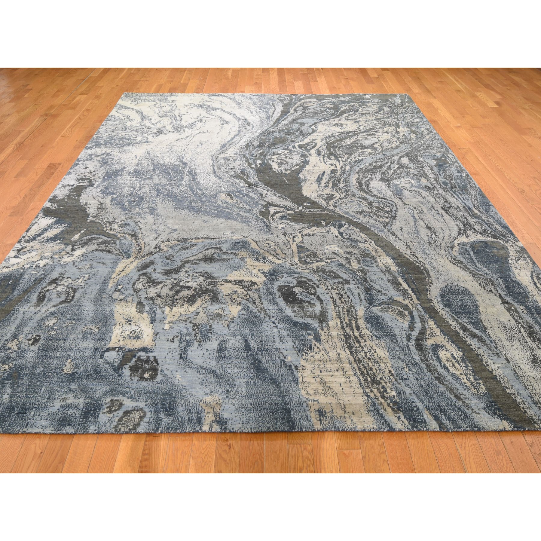 9-x12-1  Blue Geological  Design Wool And Pure Silk Hand Knotted Oriental Rug 