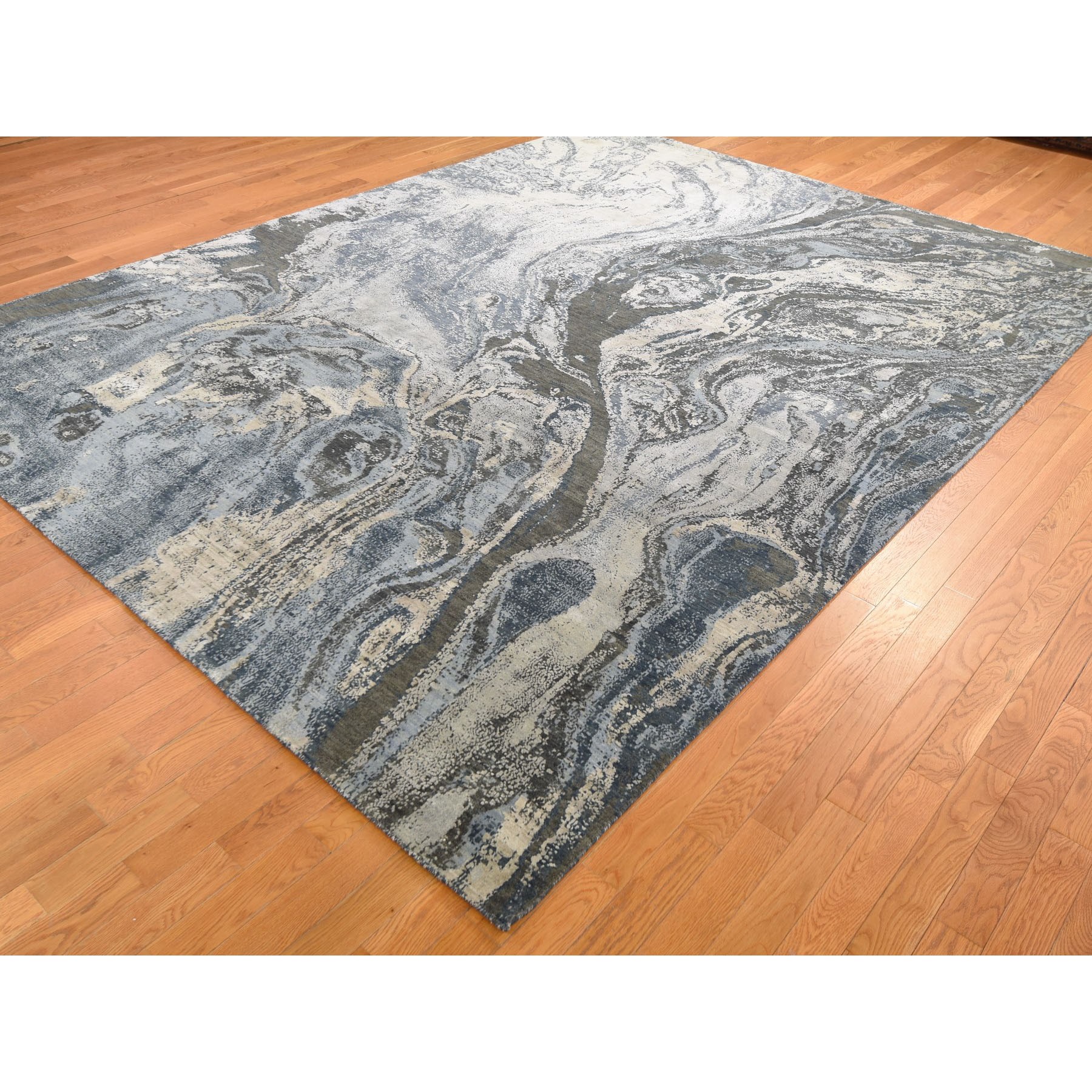9-x12-1  Blue Geological  Design Wool And Pure Silk Hand Knotted Oriental Rug 