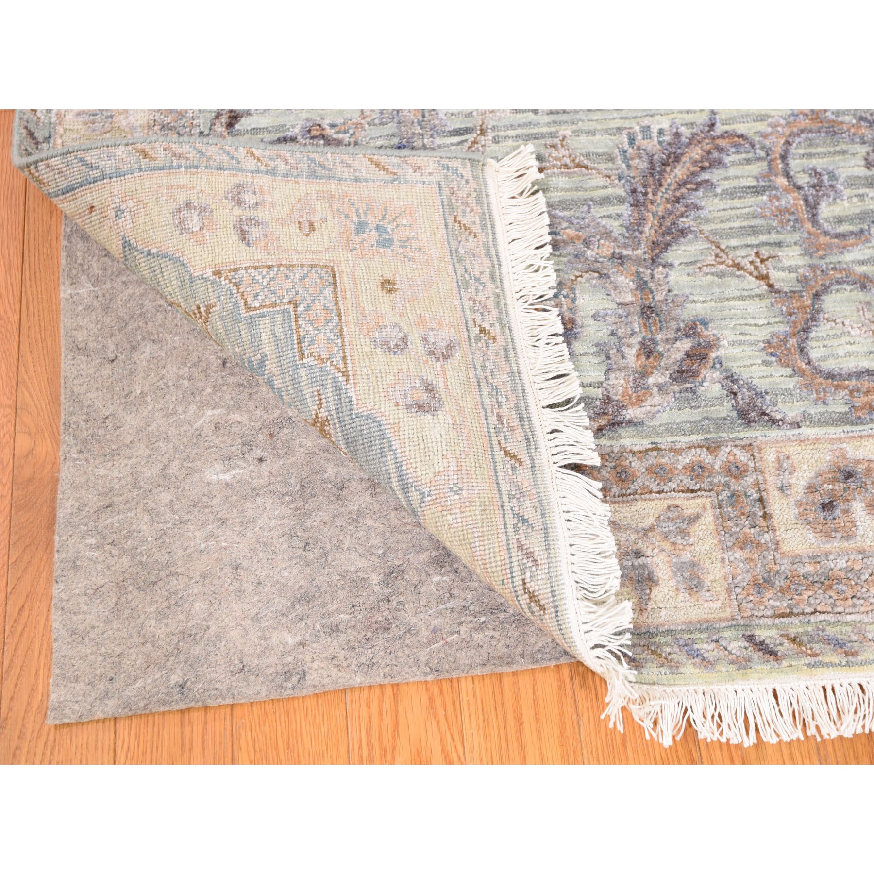 9-x12-2  Light Green Pure Silk With Textured Wool Mughal Design Hand Knotted Oriental Rug 