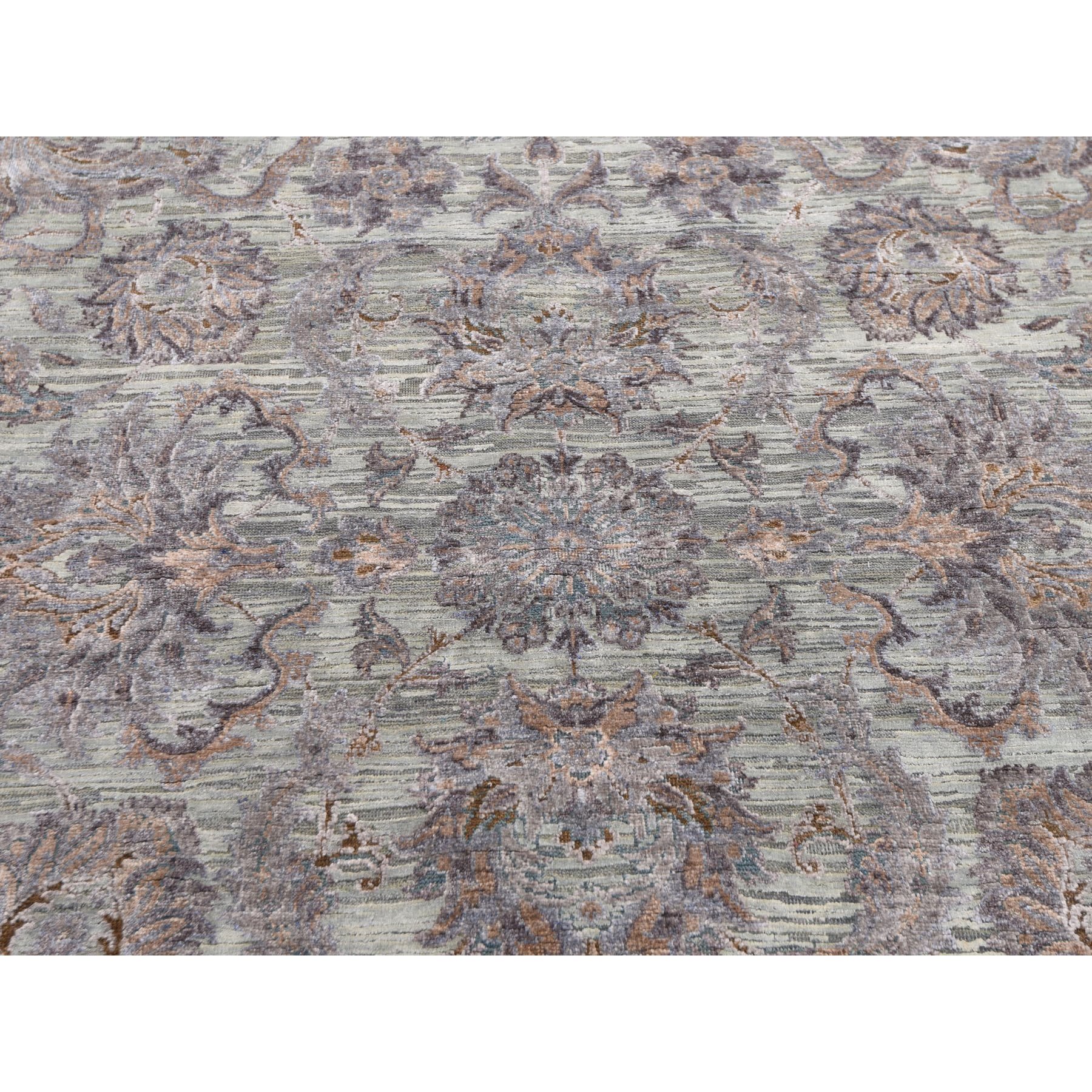 9-x12-2  Light Green Pure Silk With Textured Wool Mughal Design Hand Knotted Oriental Rug 