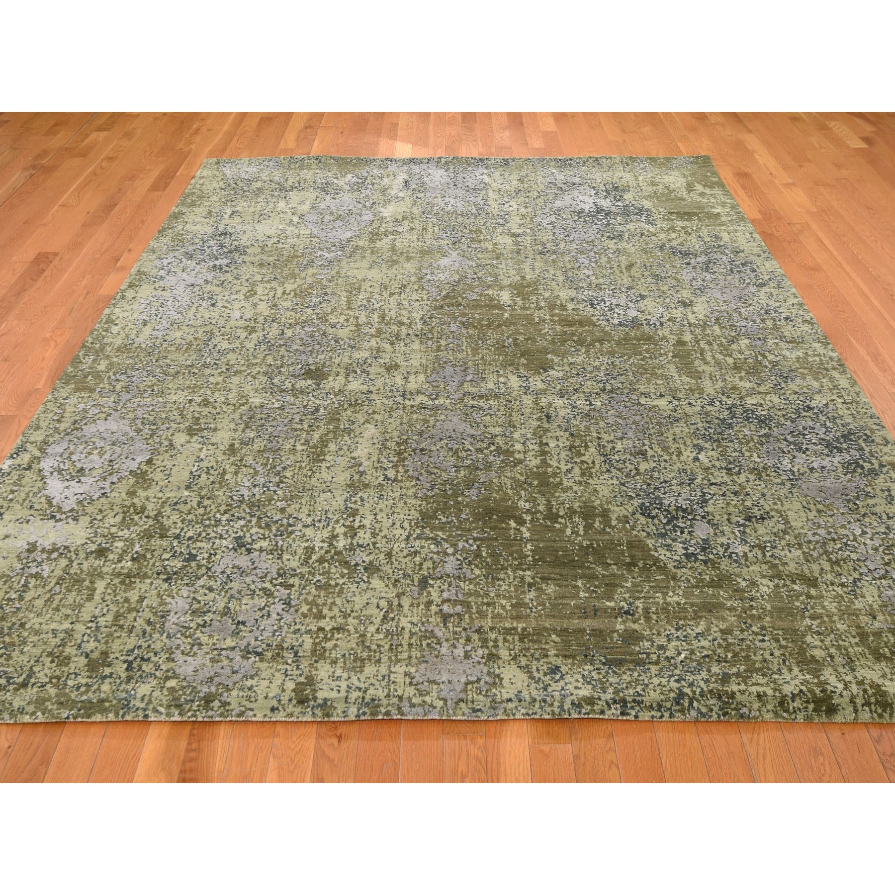 8-x10-5  The Greens, Pure Silk With Textured Wool Hand Knotted Oriental Rug 