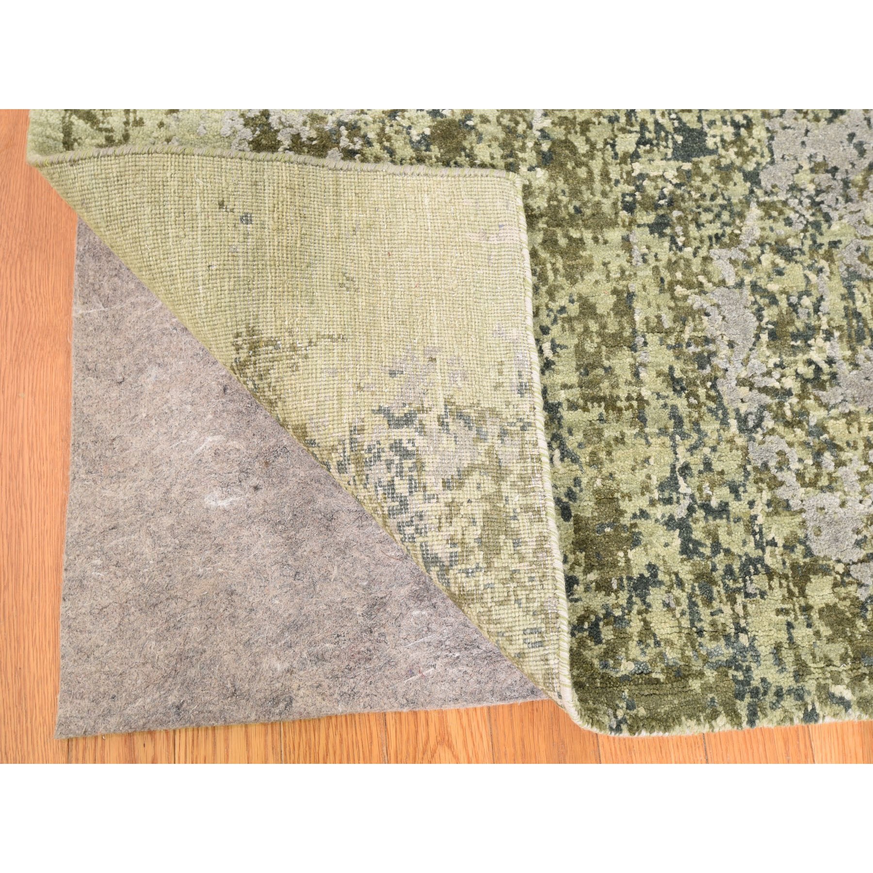 8-x10-5  The Greens, Pure Silk With Textured Wool Hand Knotted Oriental Rug 