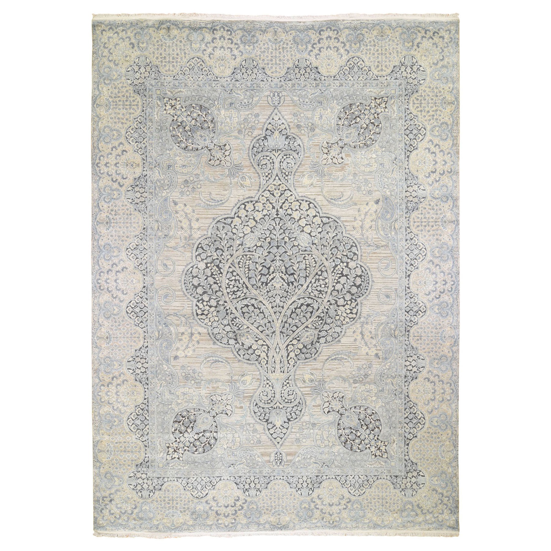 9'9"X13'9" Tree Of Life Meditation Design Silk With Textured Wool Hand Knotted Oriental Rug moad8e70