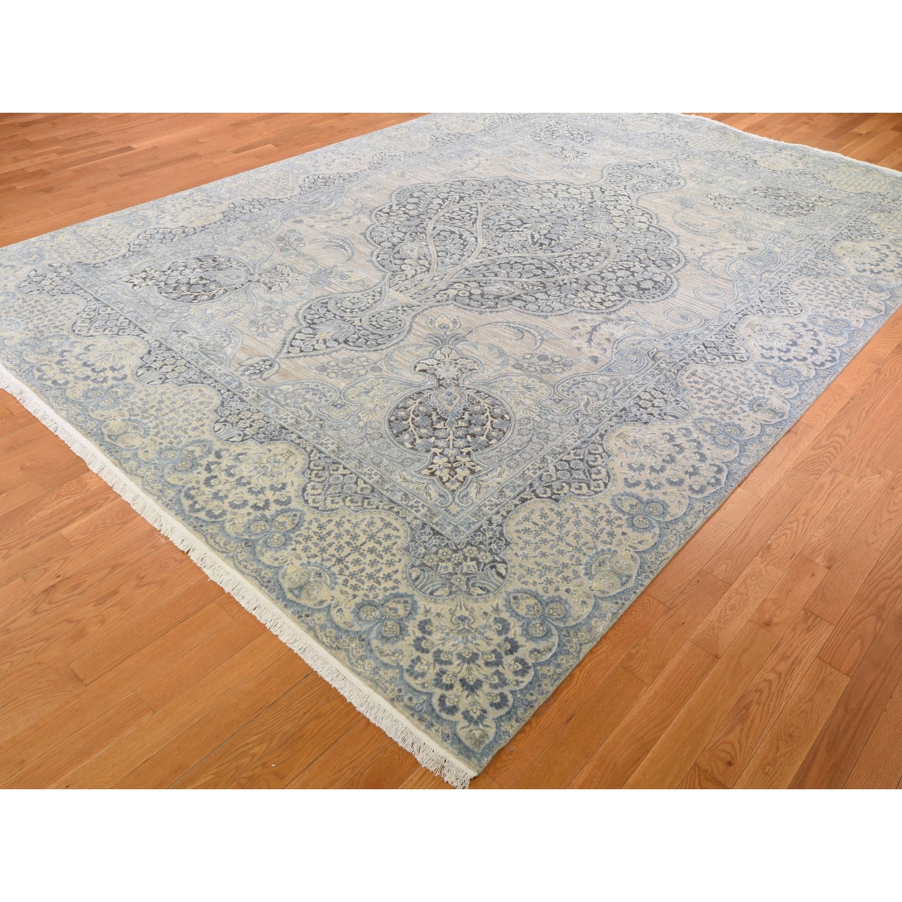 9-9 x13-9  Tree Of Life Meditation Design Silk With Textured Wool Hand Knotted Oriental Rug 
