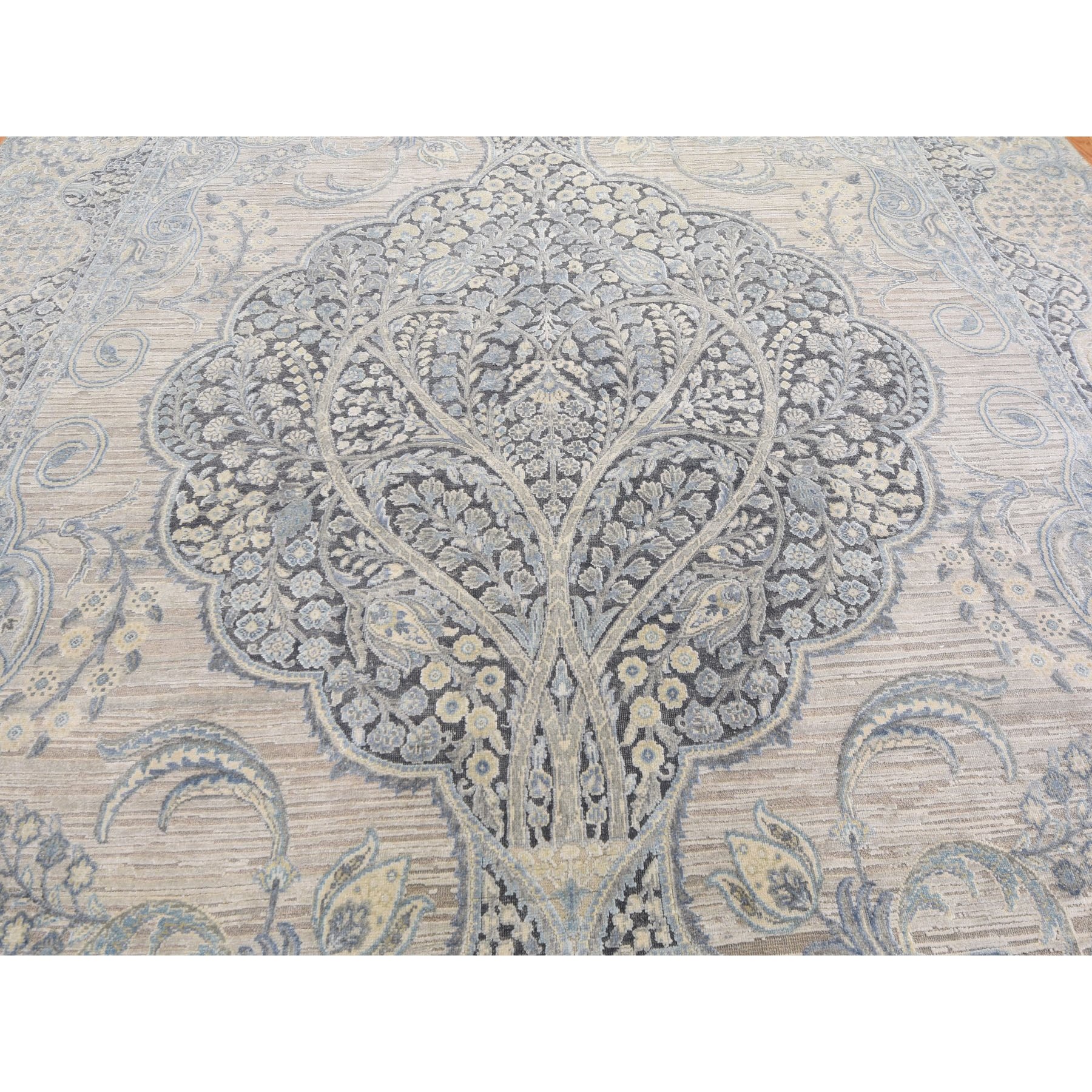 9-9 x13-9  Tree Of Life Meditation Design Silk With Textured Wool Hand Knotted Oriental Rug 