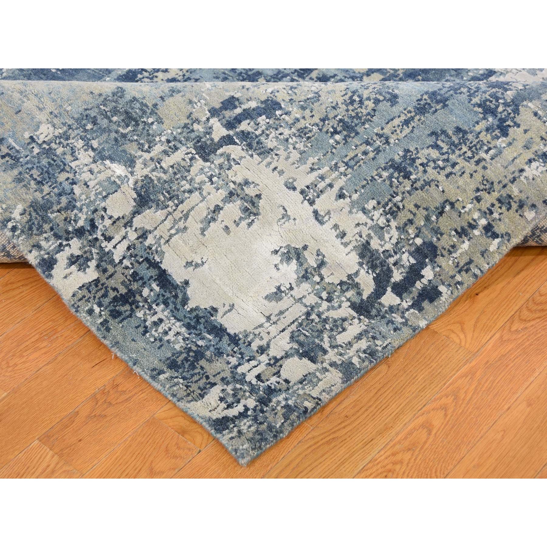 10-x14-5  Blue Abstract Design Wool and Pure Silk Hand Knotted Oriental Rug 