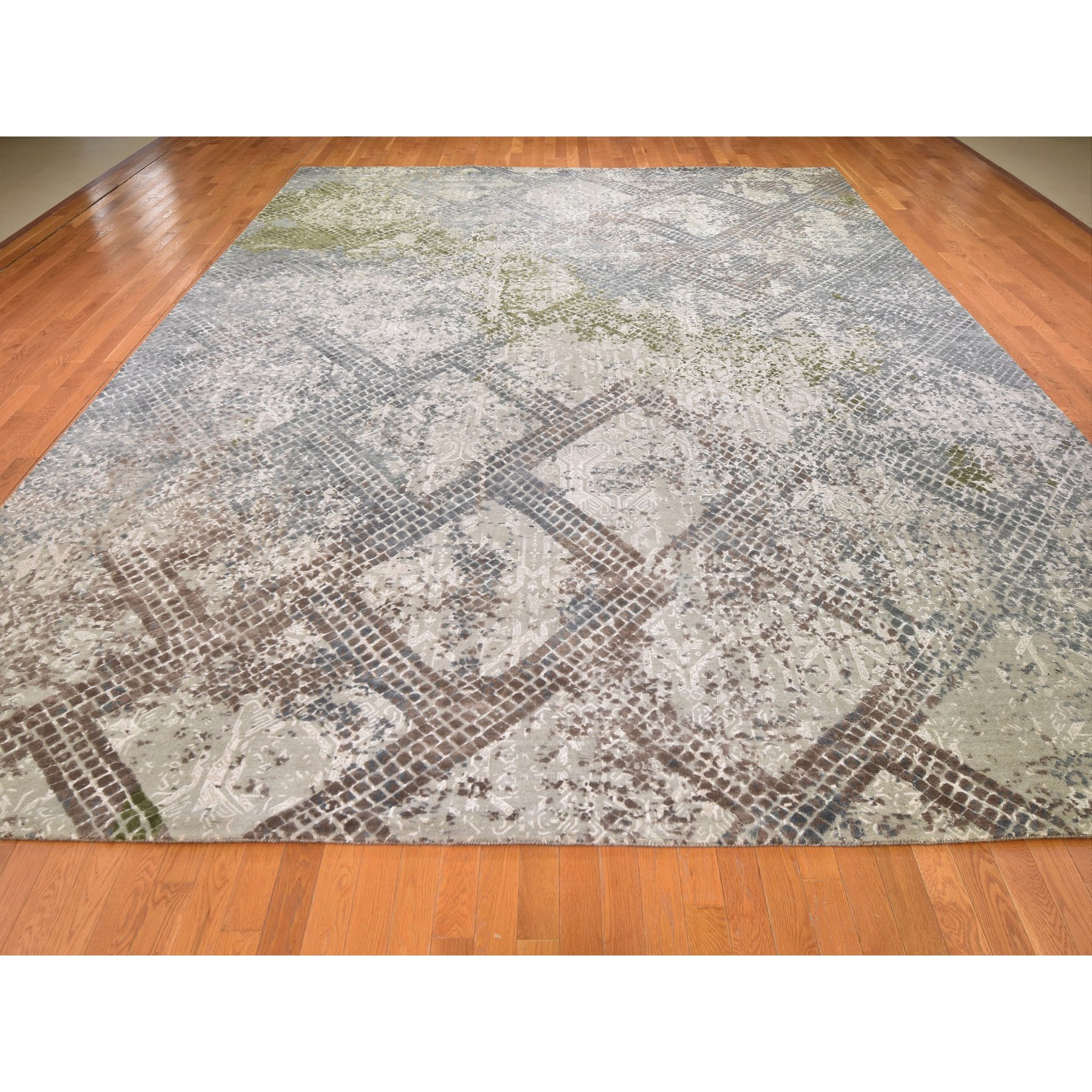 12-3 x15-3  Oversized TRELLIS MOSAIC DESIGN With Pure Silk Hand Knotted Oriental Rug 