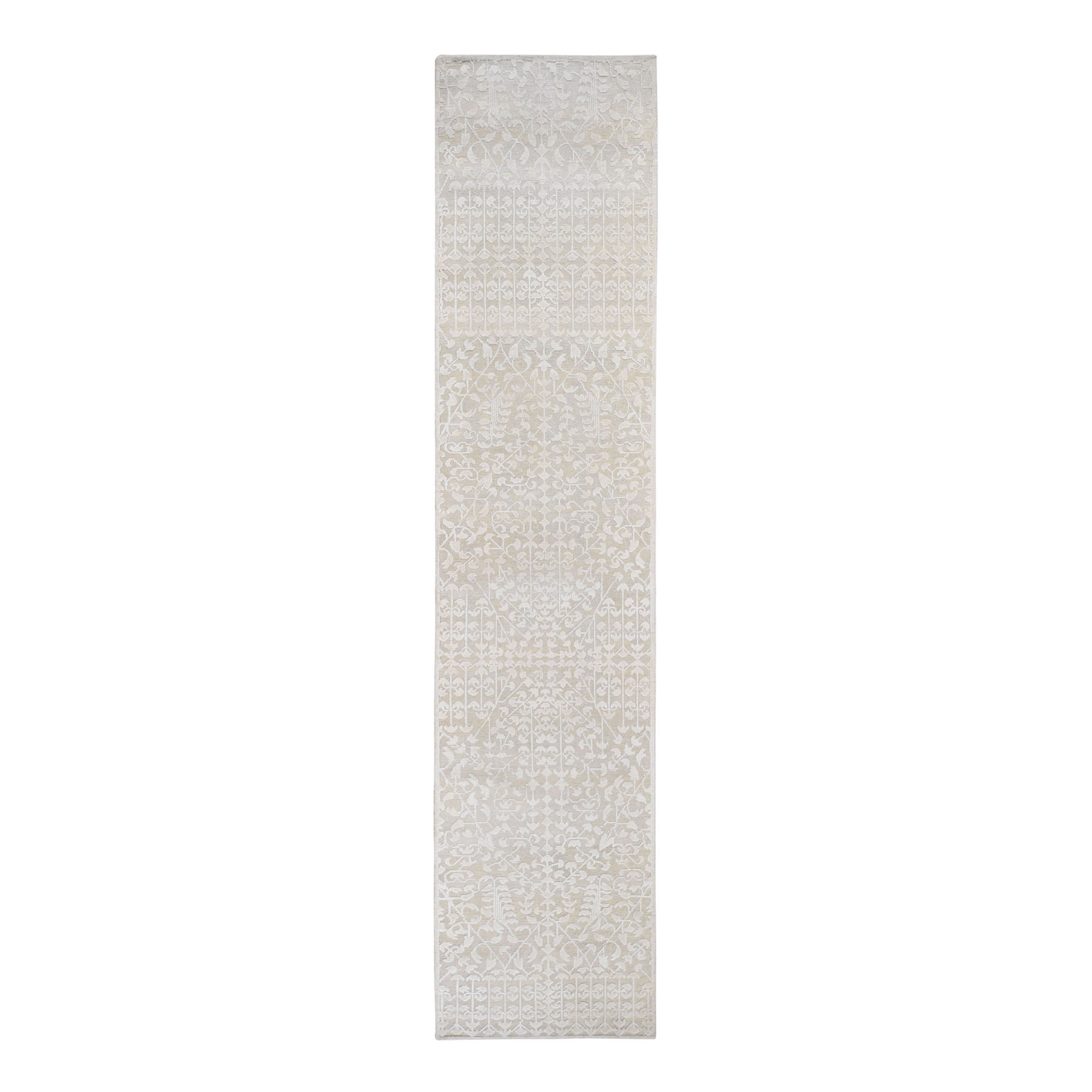 2'6"X11'8" Hand Knotted Tone On Tone Pure Silk With Textured Wool Runner Oriental Rug moad8e87