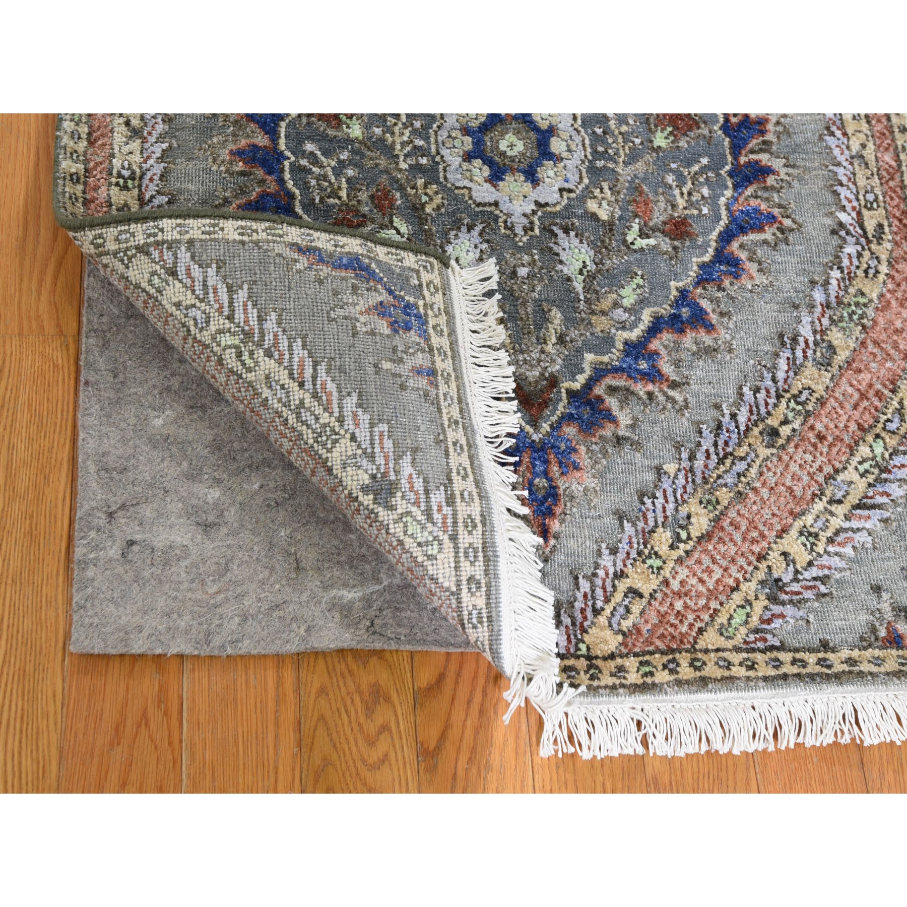 2-6 x10- Mughal Design Pure Silk With Textured Wool Runner Hand Knotted Oriental Rug 