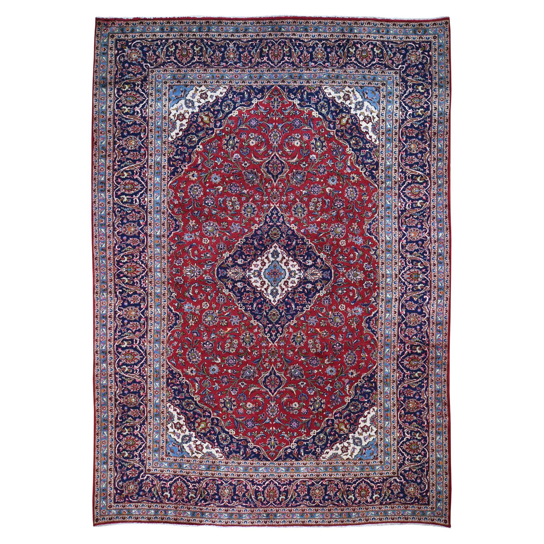 9'8"X14'4" Red Semi Antique Persian Kashan Full Pile Pure Wool Hand Knotted Oriental Rug moad8e9e