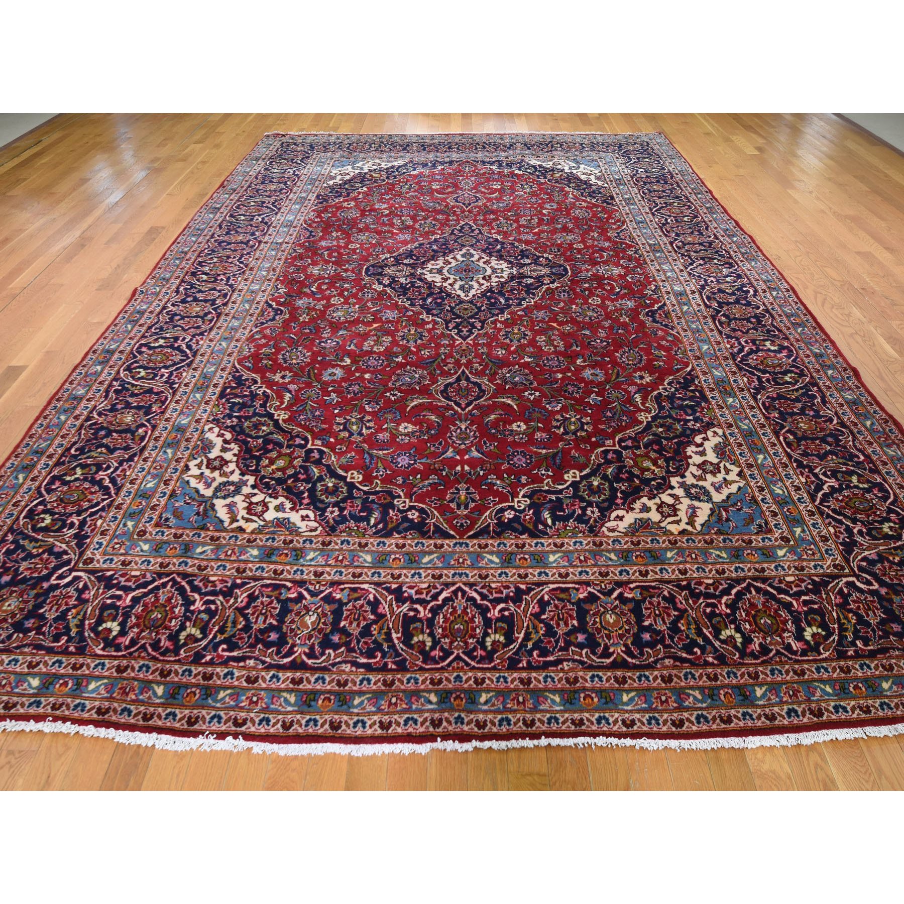 9-8 x14-4  Red Semi Antique Persian Kashan Full Pile Pure Wool Hand Knotted Oriental Rug 