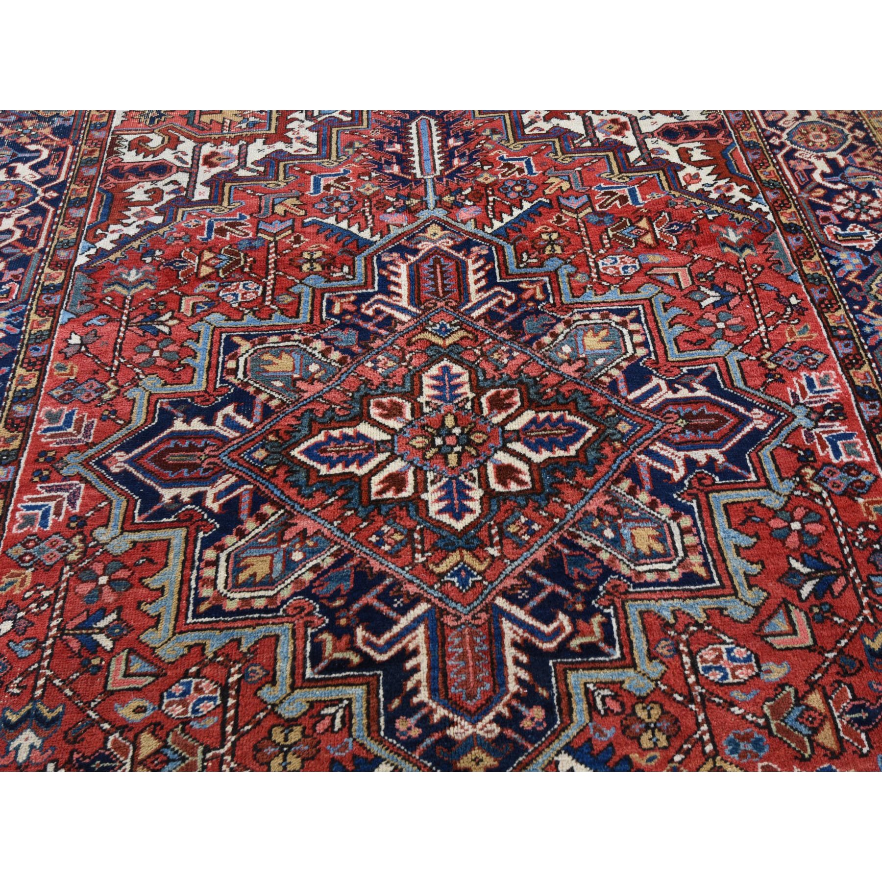 6-5 x9- Red Antique Persian Heriz Some Wear Pure Wool Hand Knotted Oriental Rug 