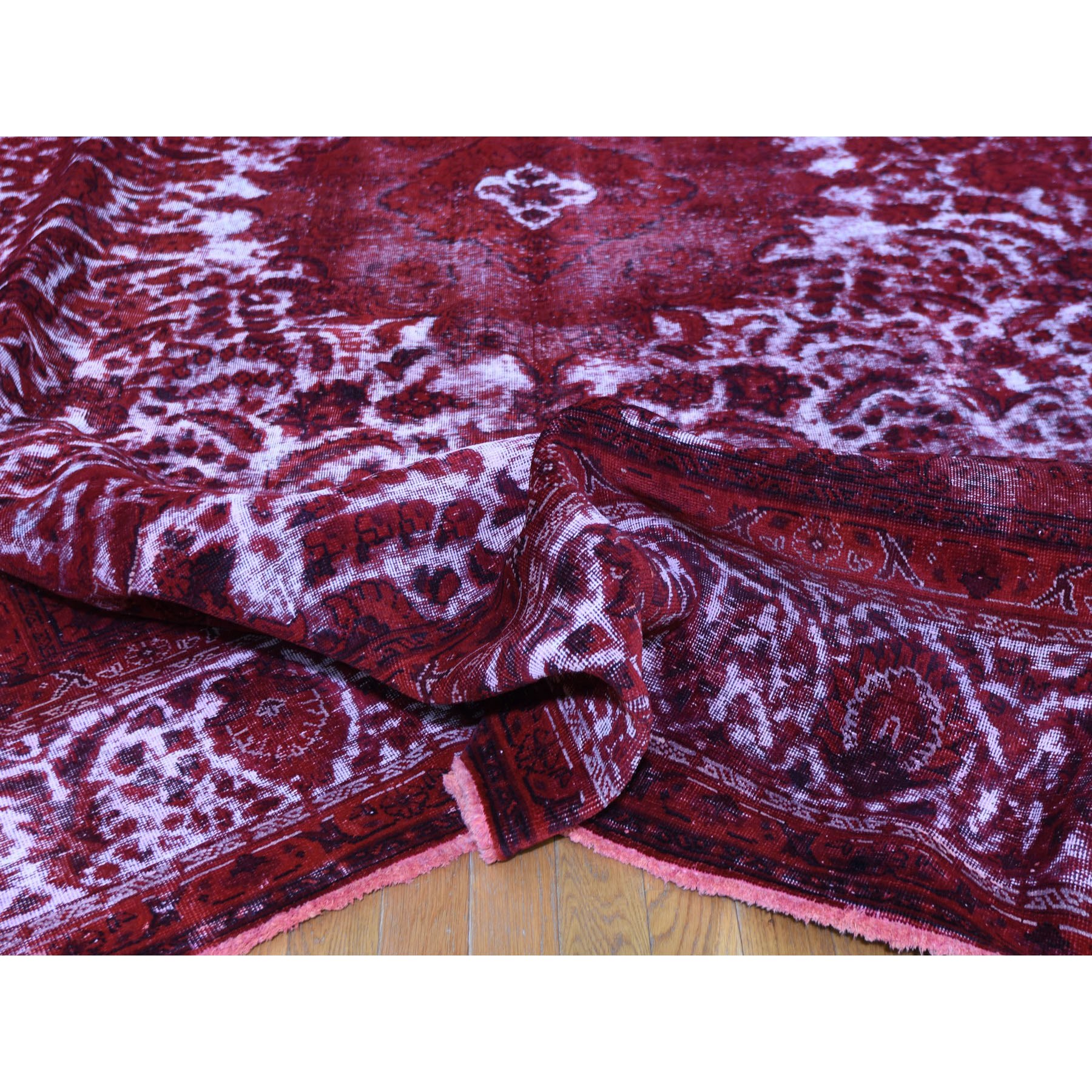 10-x12-5  Pure Wool Red Overdyed Persian Tabriz Barjasta Vintage Rug 