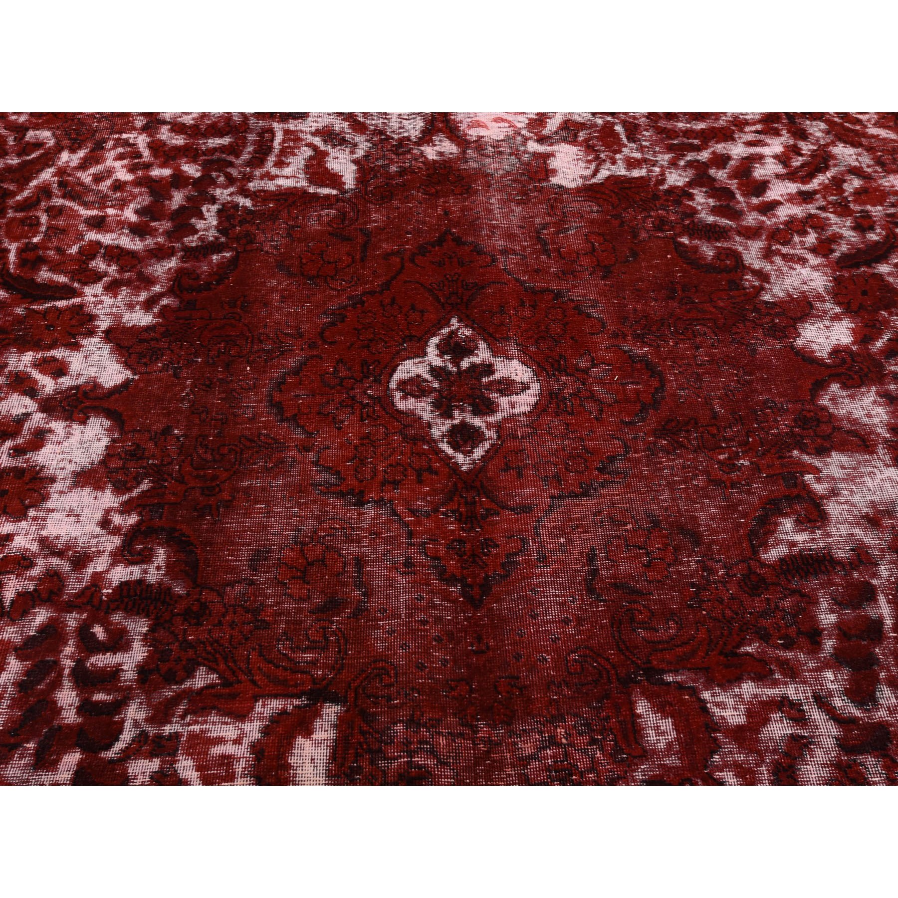10-x12-5  Pure Wool Red Overdyed Persian Tabriz Barjasta Vintage Rug 