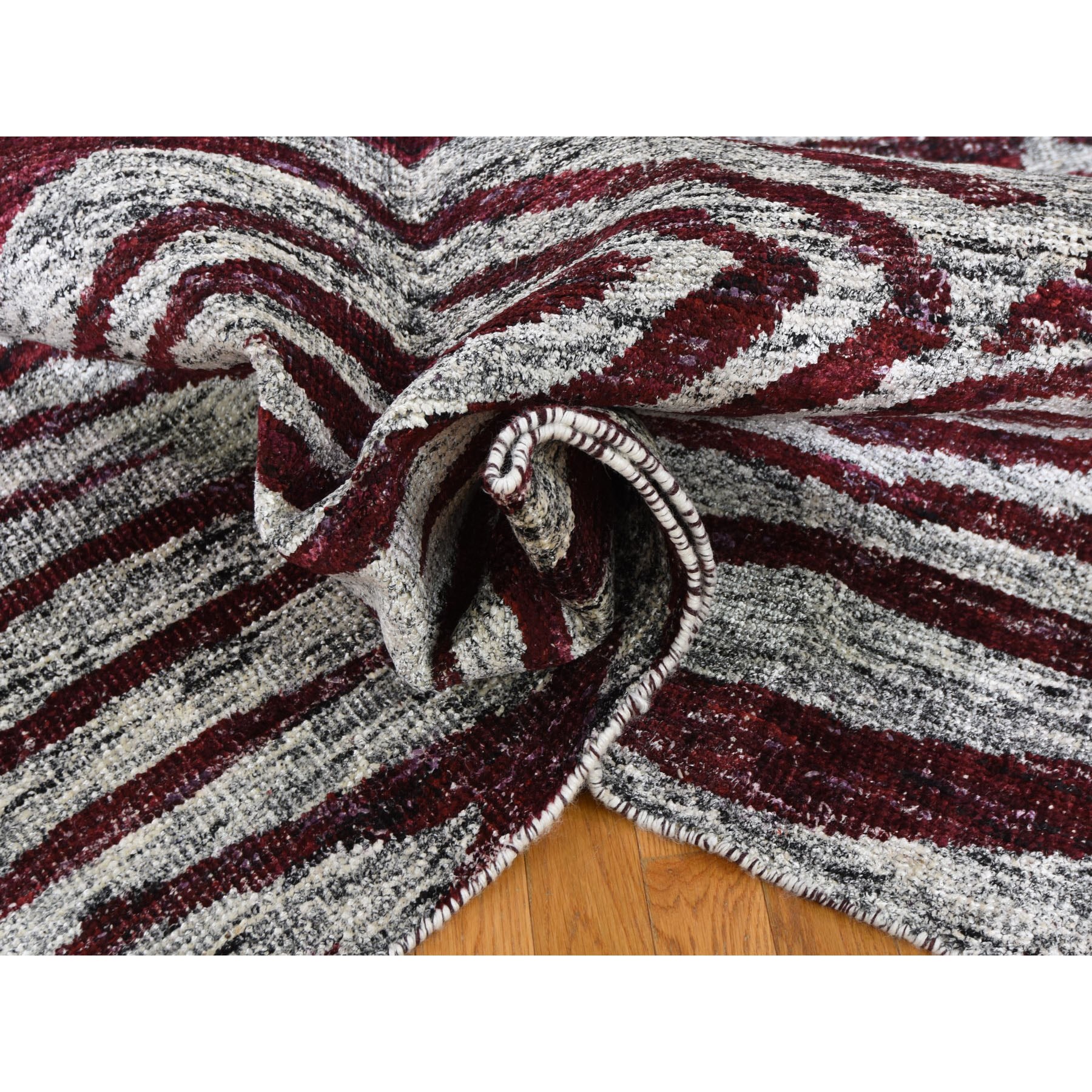 8-10 x11-9  Modern Sari Silk Oriental Rug Cropped Pile Hand Knotted Oriental Rug 