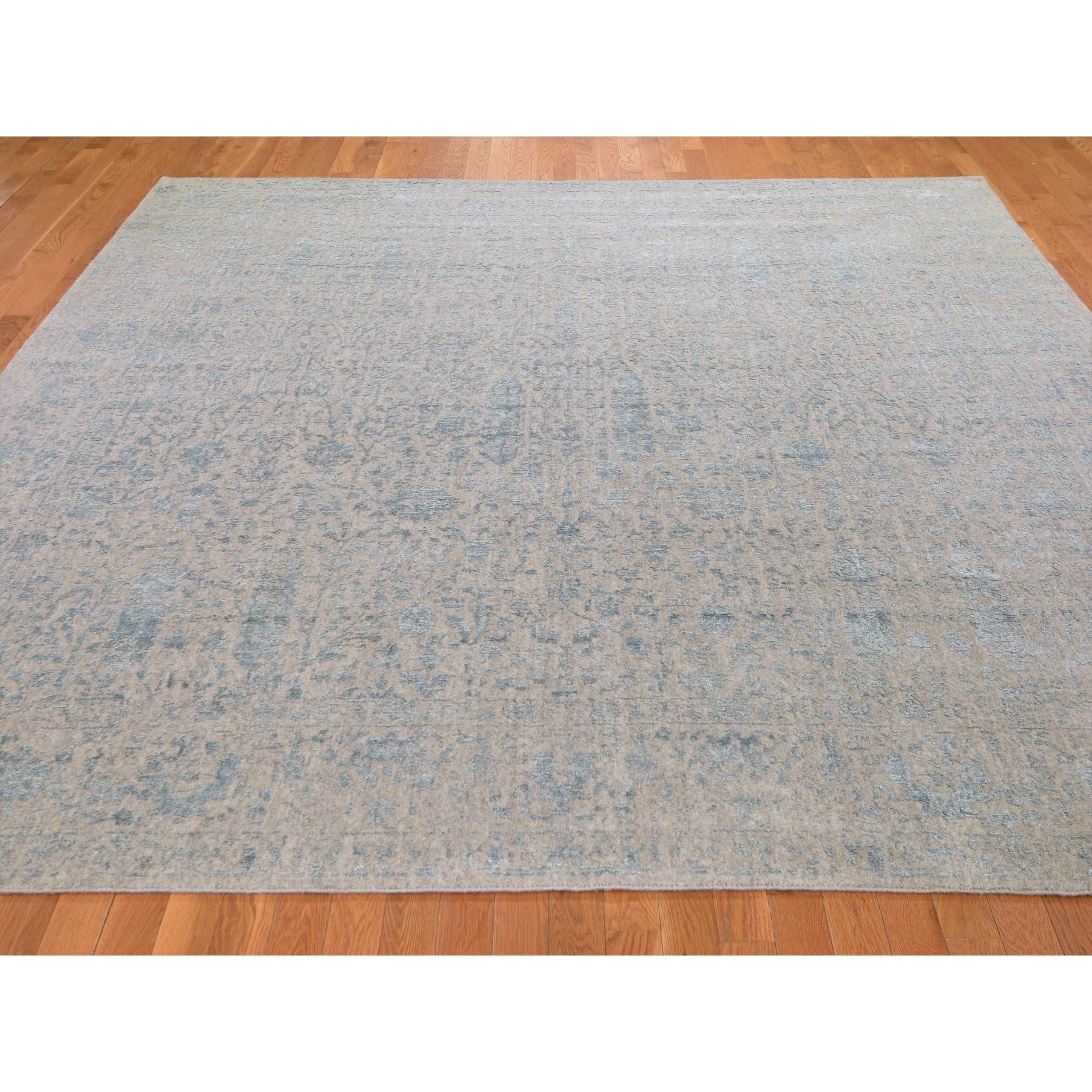 9-10 x9-10   Square Gray Broken Cypress Tree Design Wool And Silk Thick Hand Loomed Oriental Rug 