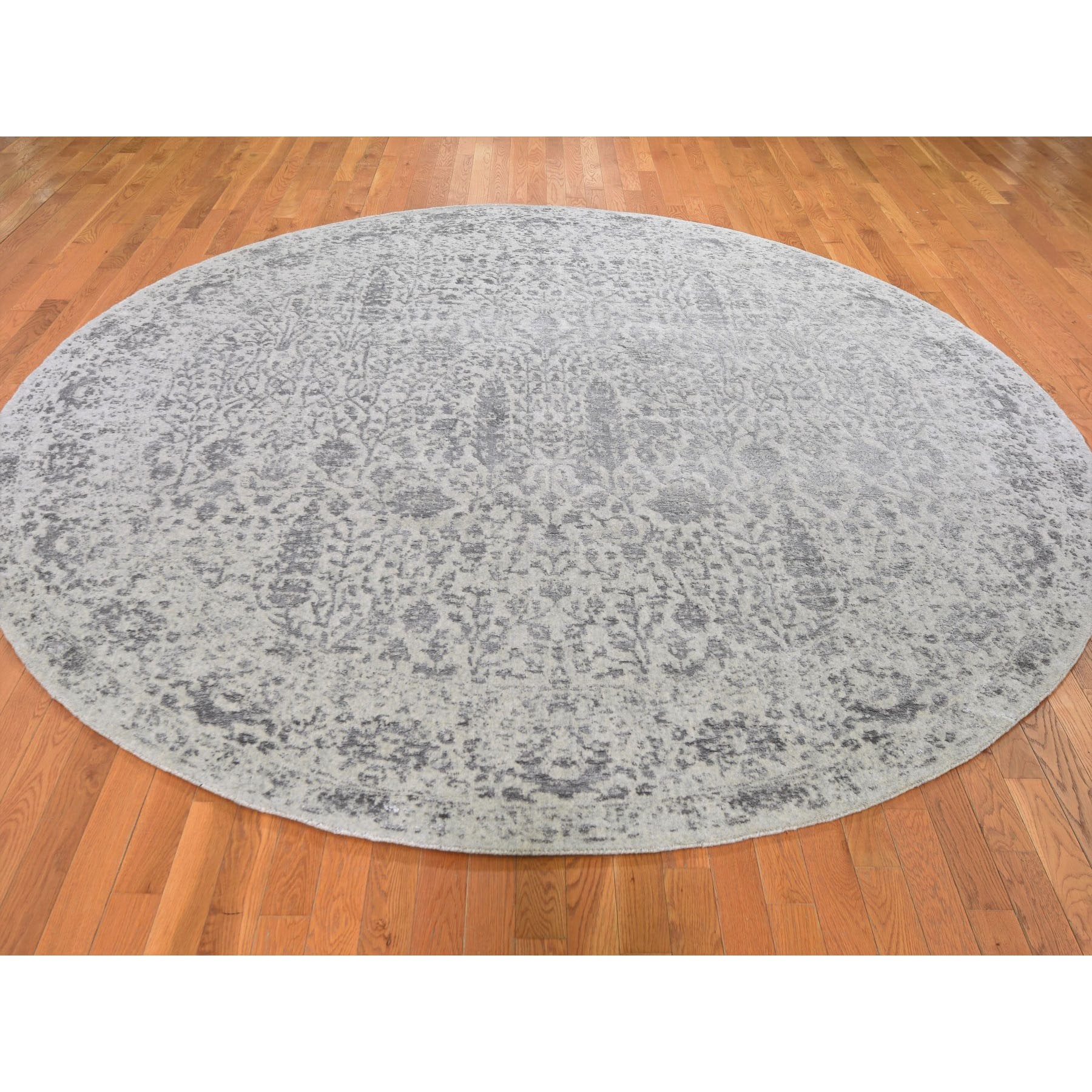 10-x10- jacquard Hand Loomed Gray Broken Cypress Tree Design Wool And Silk Thick And Plush Round Oriental Rug 
