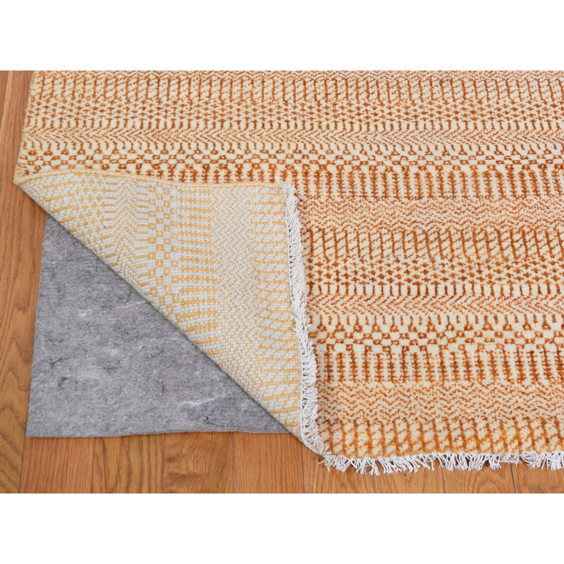 10-x14- Burnt Orange Grass Design Gabbeh Wool And Silk Hand Knotted Oriental Rug 