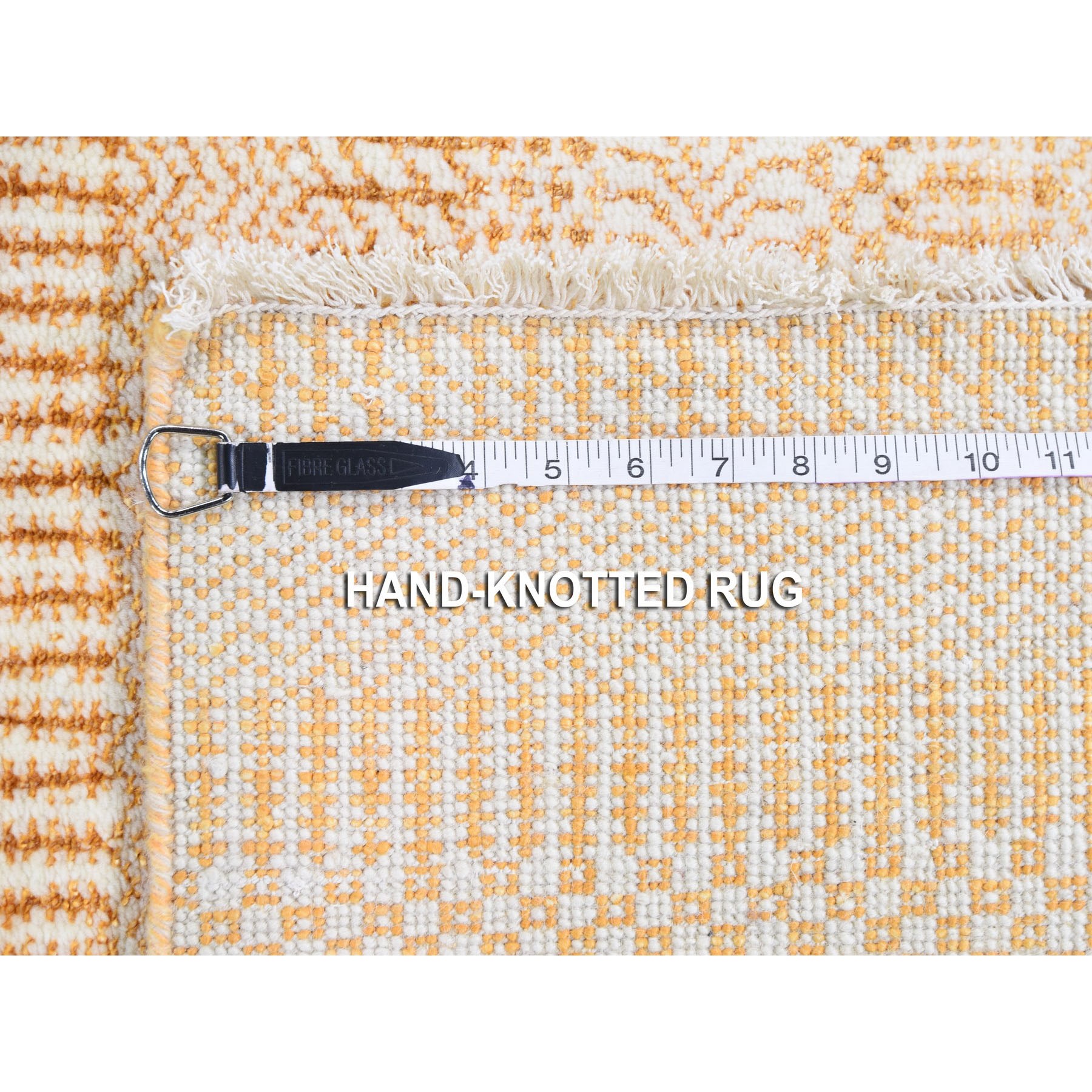 10-x14- Burnt Orange Grass Design Gabbeh Wool And Silk Hand Knotted Oriental Rug 