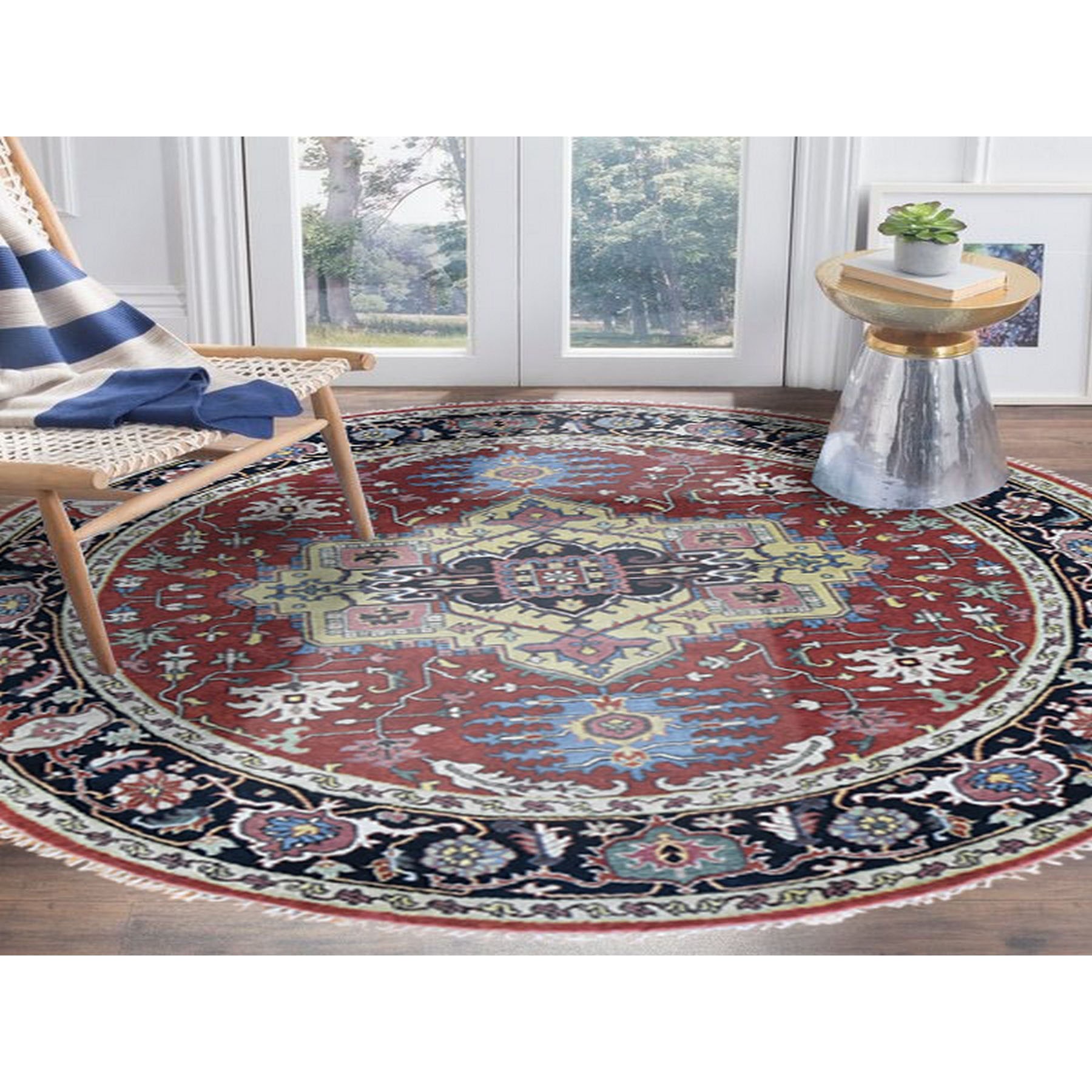 7-10 x7-10  Round Red Heriz Revival Pure Wool Hand Knotted Oriental Rug 