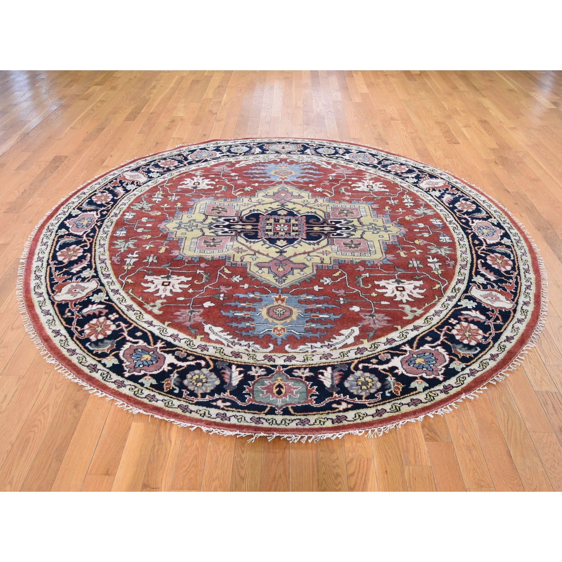 7-10 x7-10  Round Red Heriz Revival Pure Wool Hand Knotted Oriental Rug 