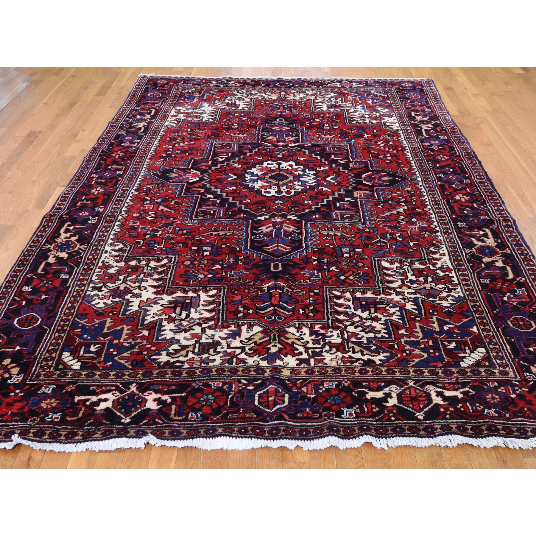 7-9 x11- Red Semi Antique Heriz Good Condition Hand Knotted Oriental Rug 