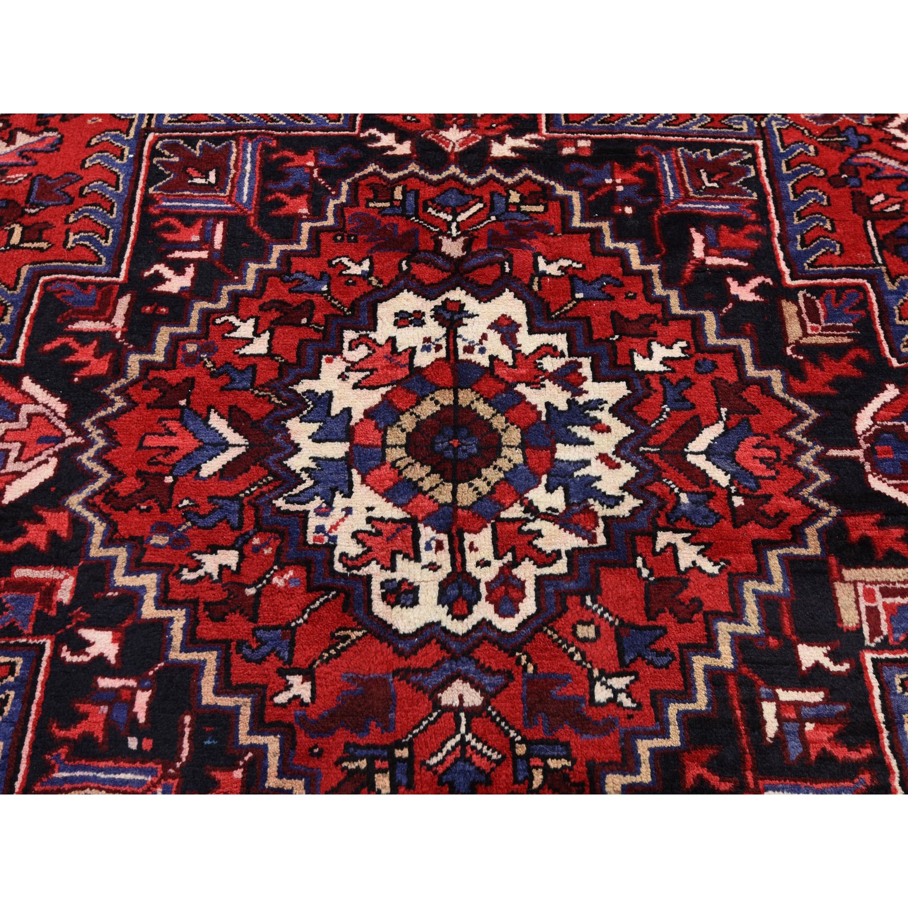 7-9 x11- Red Semi Antique Heriz Good Condition Hand Knotted Oriental Rug 