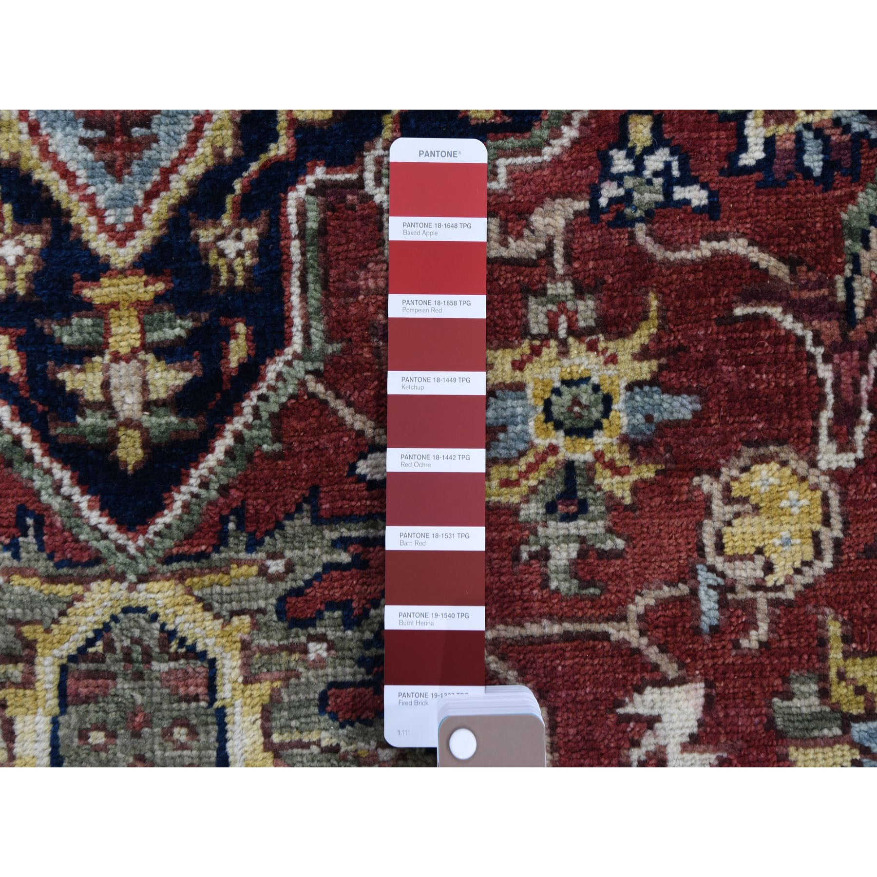 6-x6- Round Red Heriz Revival Pure Wool Hand Knotted Oriental Rug 