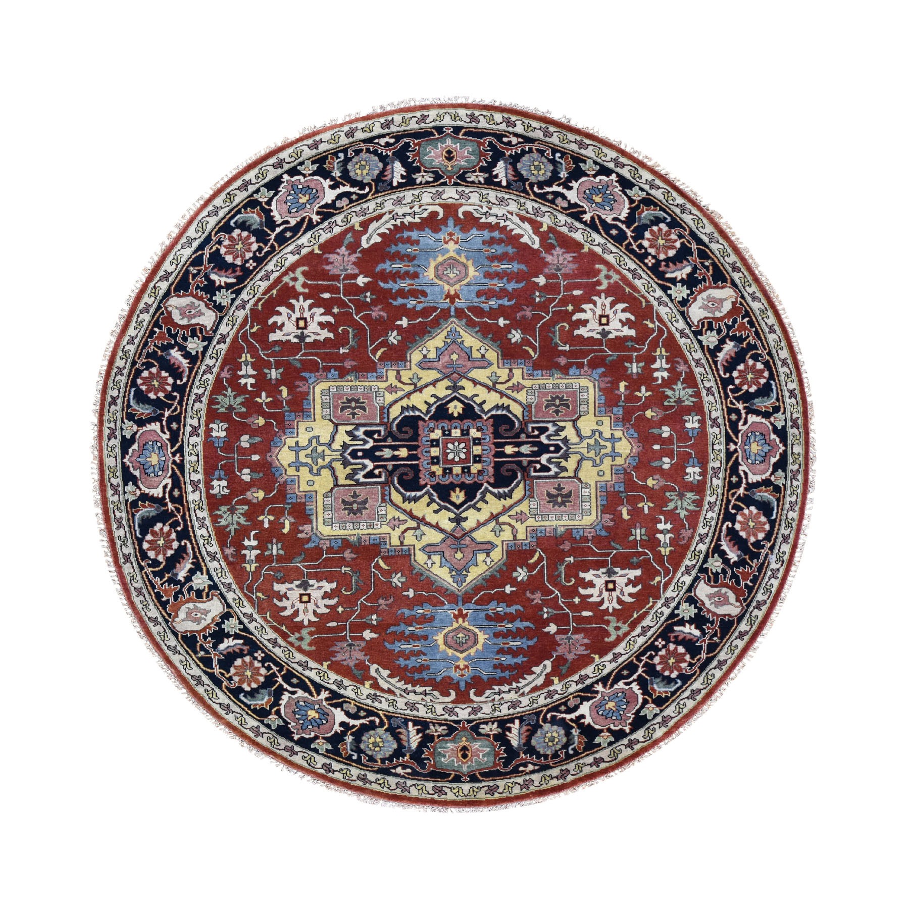 8'X8' Round Red Heriz Revival Pure Wool Hand Knotted Oriental Rug moad8678