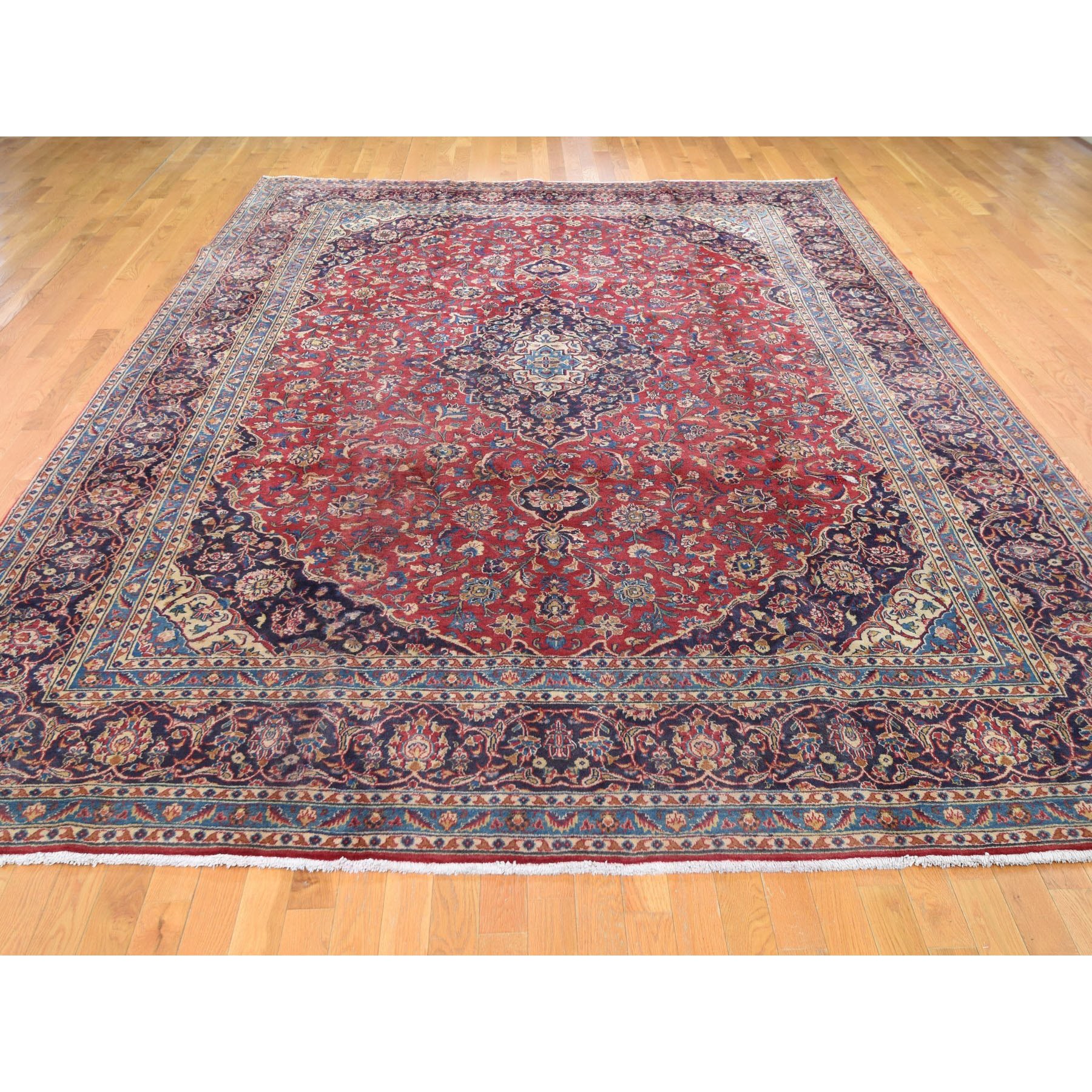 9-6 x13-2  Red Semi Antique Persian Kashan Full Pile Pure Wool Hand Knotted Oriental Rug 