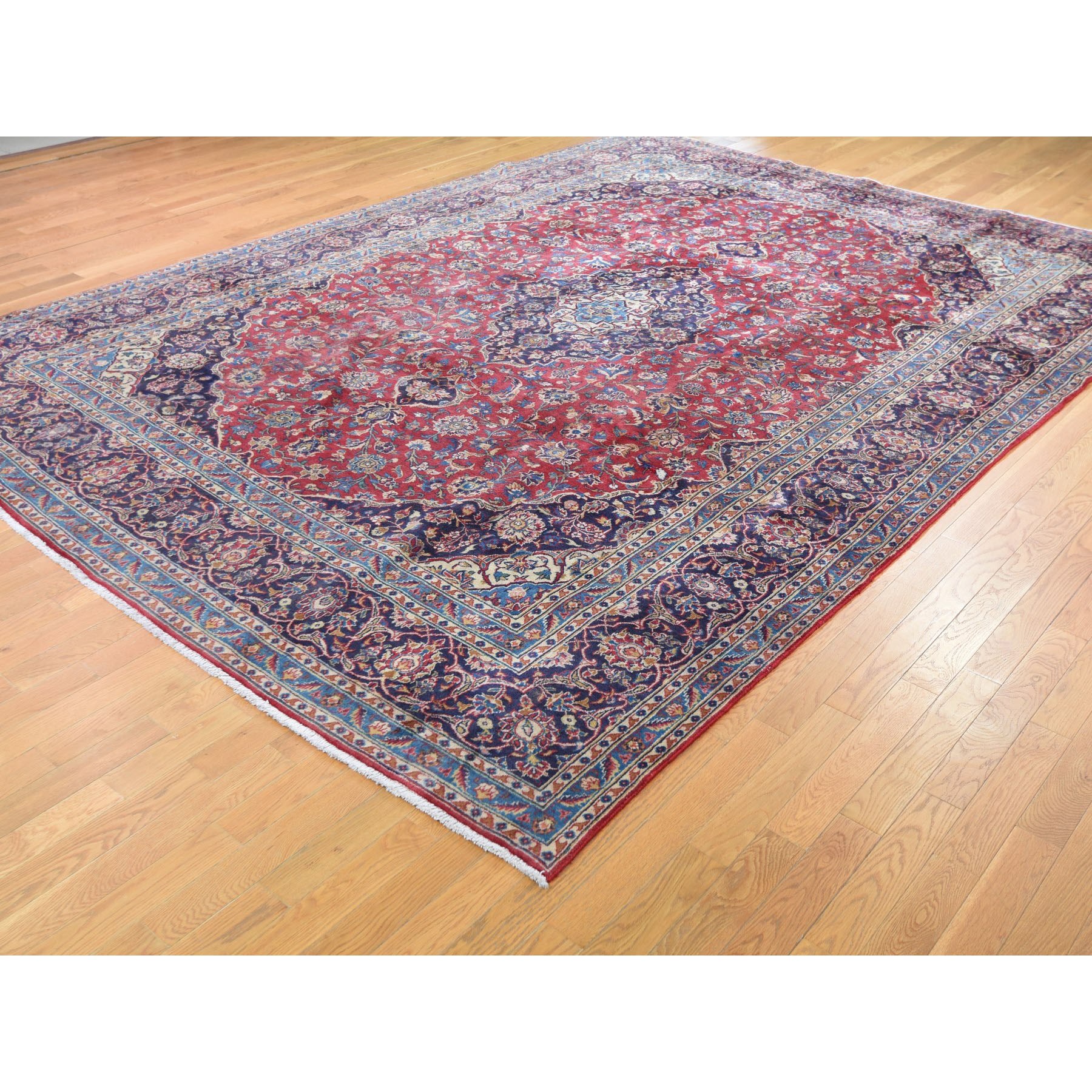 9-6 x13-2  Red Semi Antique Persian Kashan Full Pile Pure Wool Hand Knotted Oriental Rug 