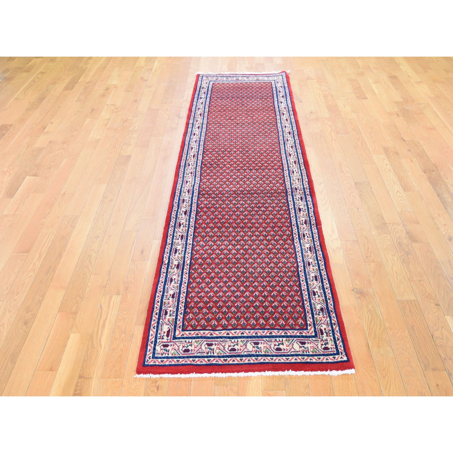 2-8 x10-4  Red New Persian Sarouk Mir Runner Pure Wool Hand Knotted Oriental Rug 
