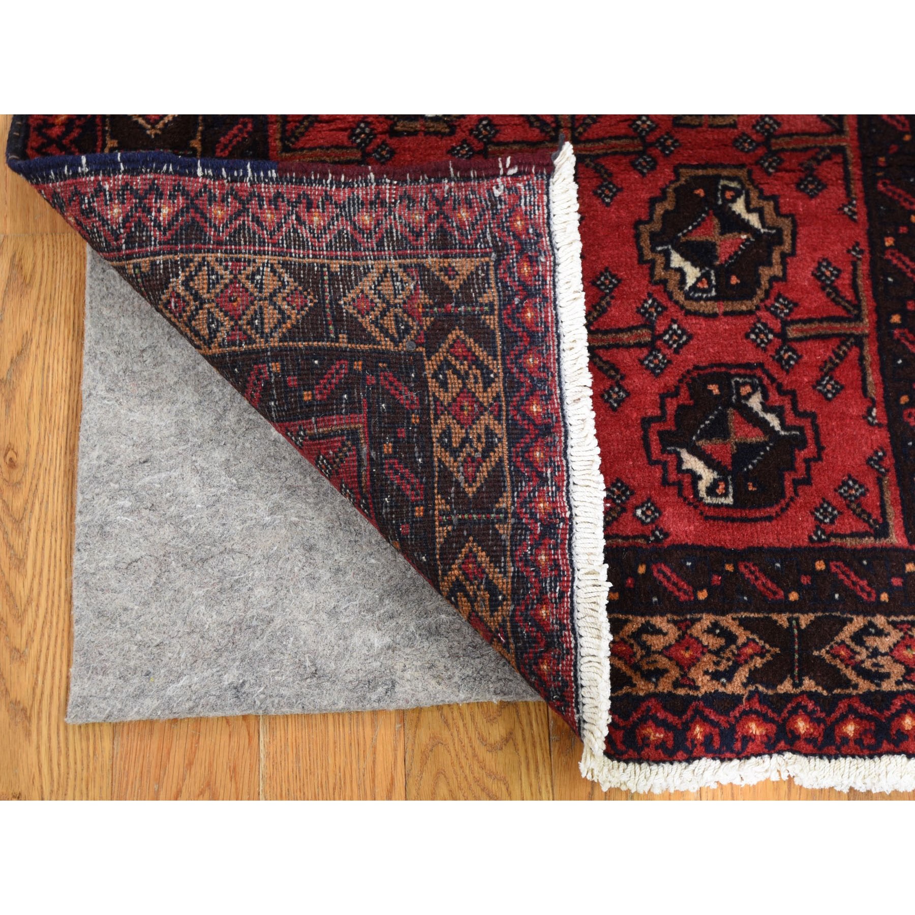2-3 x12-2  Red Vintage Persian Baluch Runner Hand Knotted Oriental Rug 