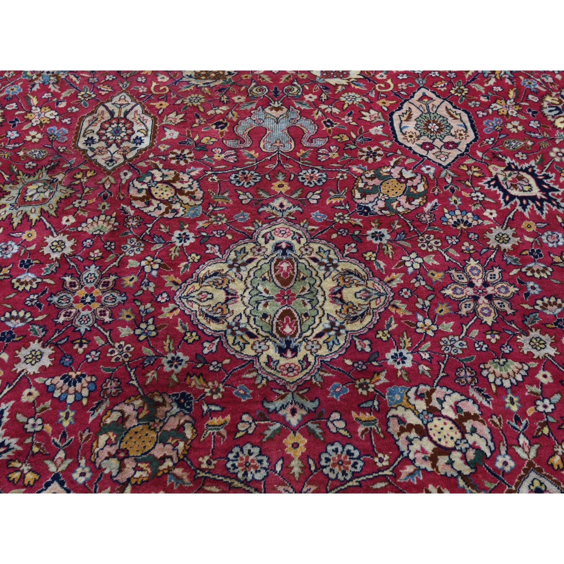 11-10 x18-6  Oversized Red Vintage Persian Tabriz All Over Design Some Wear Hand Knotted Oriental Rug 