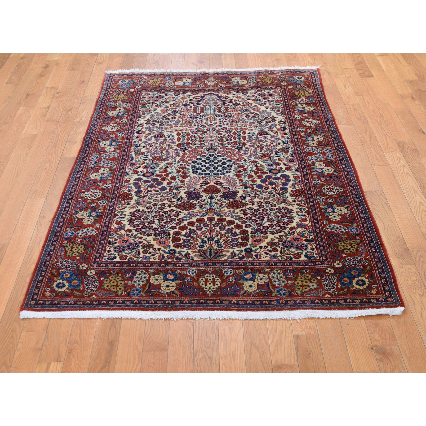 4'4"x6'9" Beige One From A Pair Antique Persian Kashan Exc Cond Clean And Soft Hand Knotted Pure Wool Oriental Rug Sh48698